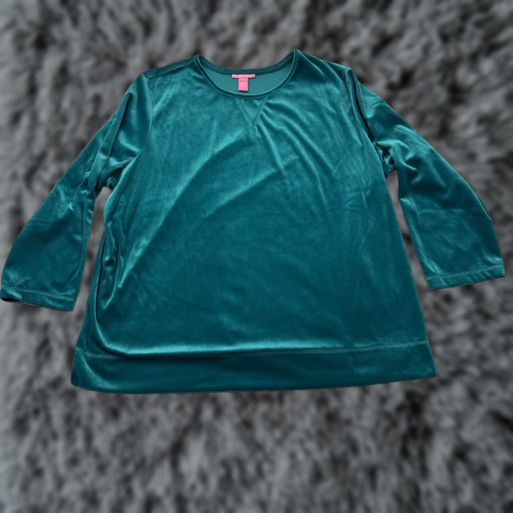 Vintage Woman Within Velour Top Plus 4X Green Round Neck Long Sleeve Pullover Blouse Casual Womens Christmas Weekend Casual Chic Size XXL / US 16-18 / IT 52-54 - 1 Thumbnail