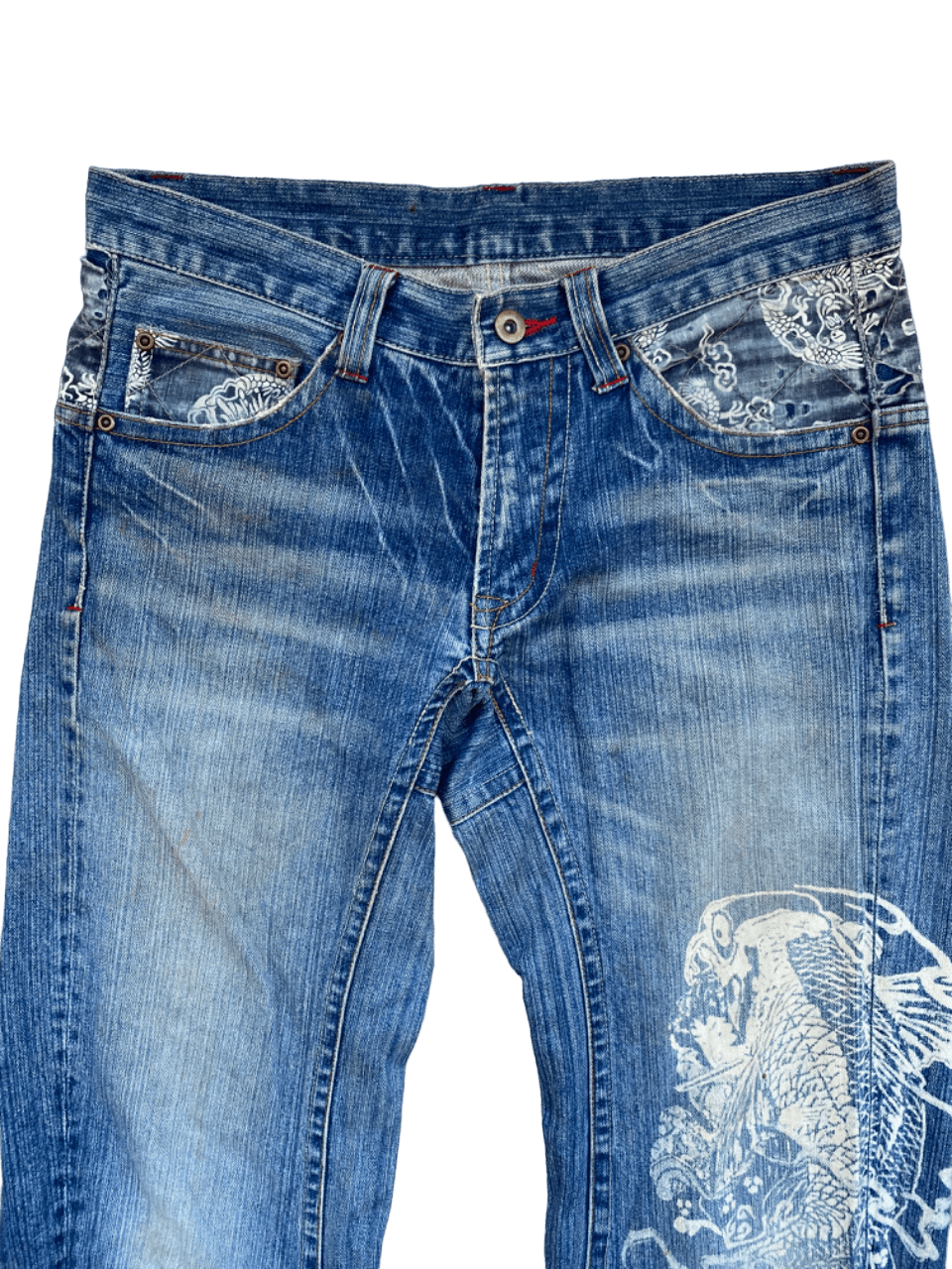 14th Addiction × If Six Was Nine Distressed Dragon Denim Jeans Size US 32 / EU 48 - 3 Thumbnail