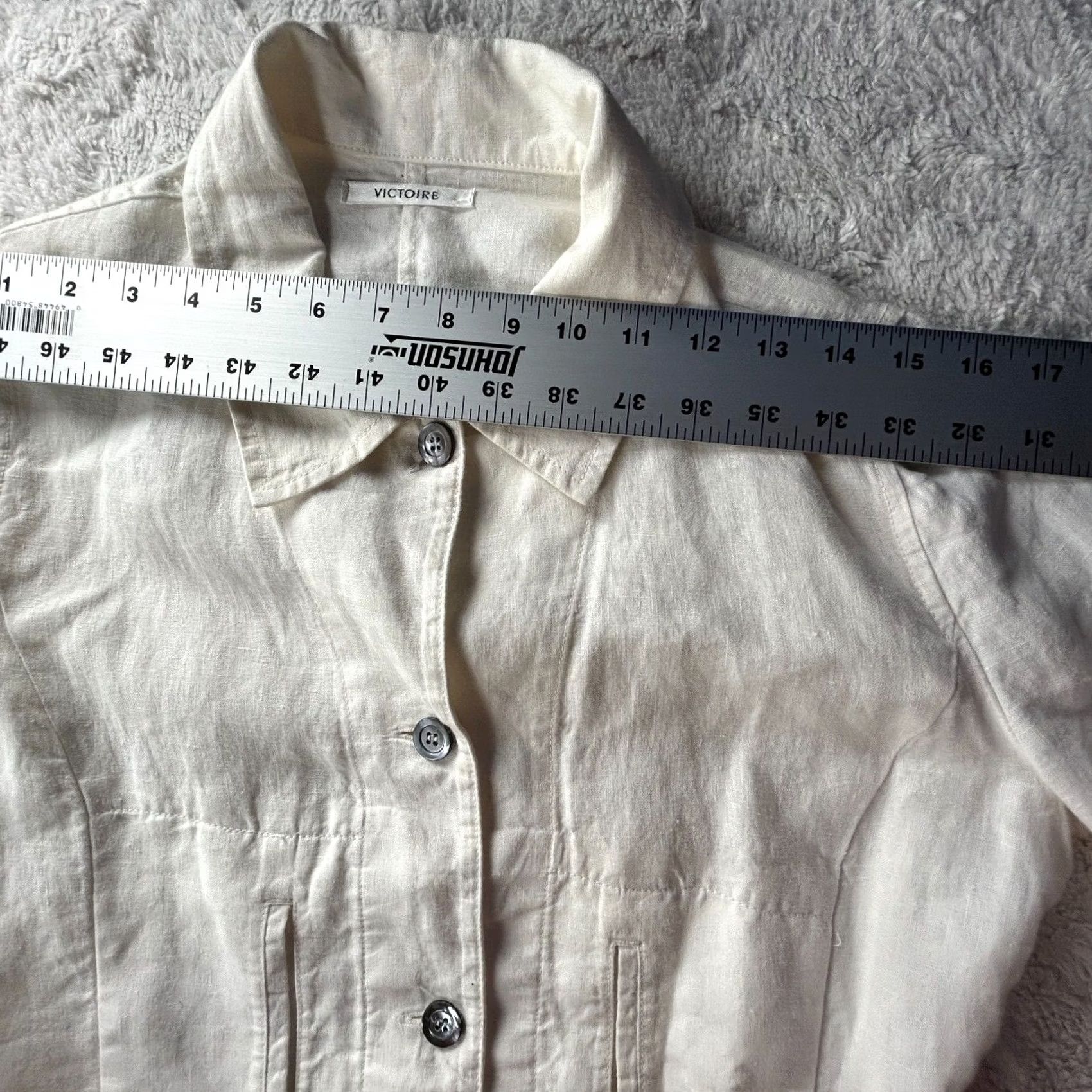 Vintage Victoire Womens 100% Linen Button Front Basic Jacket Size 38 Ivory Long Sleeve Size XS / US 0-2 / IT 36-38 - 6 Thumbnail