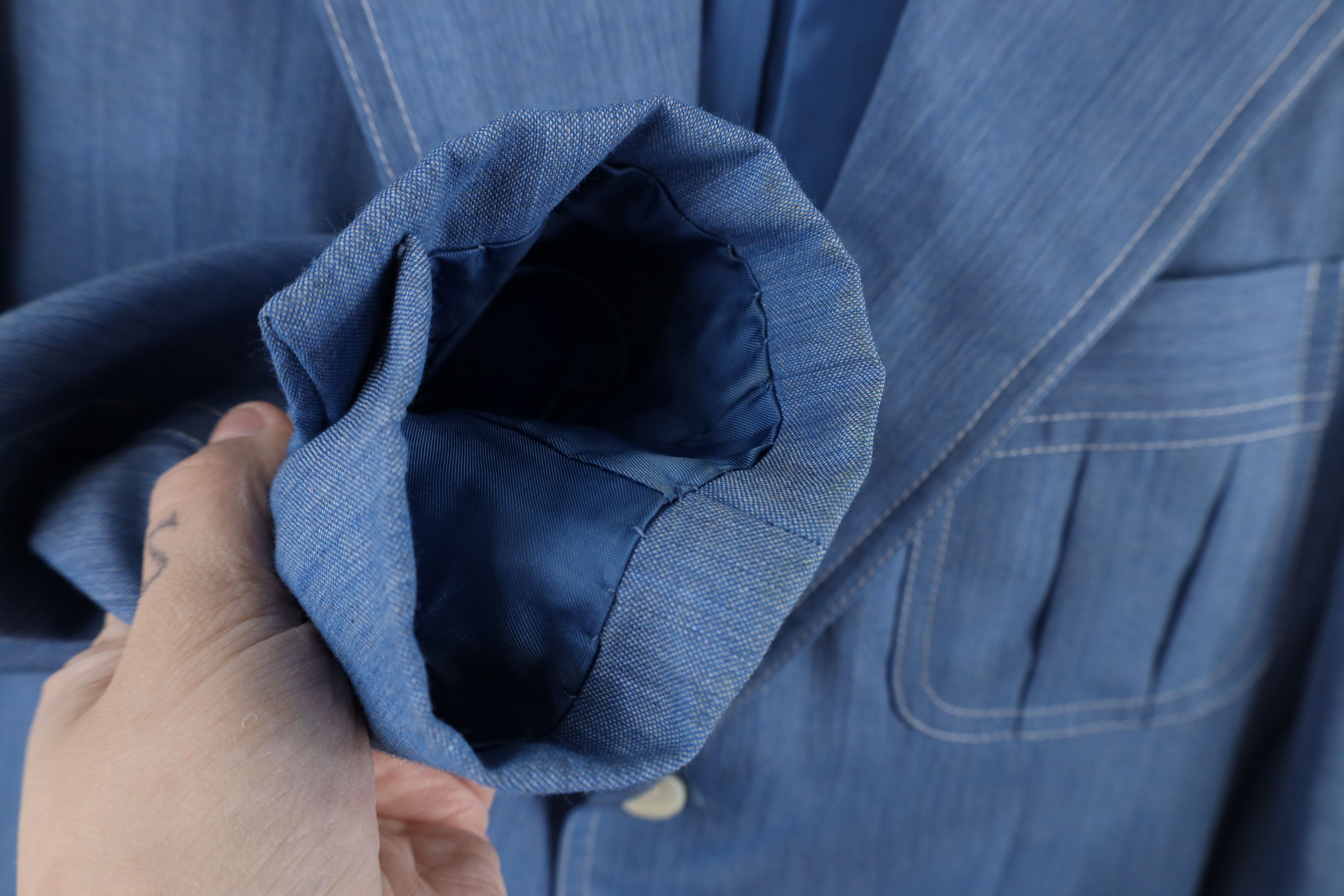 Vintage Vintage 60s 70s Rockabilly Chambray Blazer Suit Jacket Blue Size US L / EU 52-54 / 3 - 9 Thumbnail