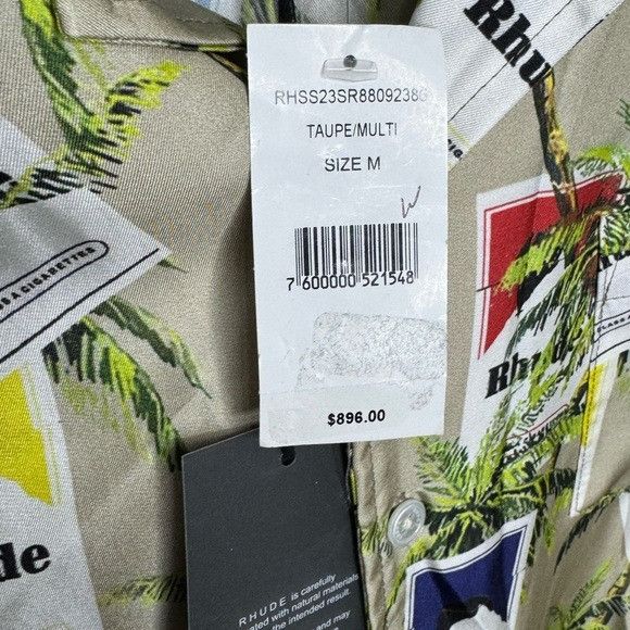 Rhude Rhude Cigarette-Print Silk Shirt Taupe Multi Men’s Size Medi Size US M / EU 48-50 / 2 - 4 Thumbnail