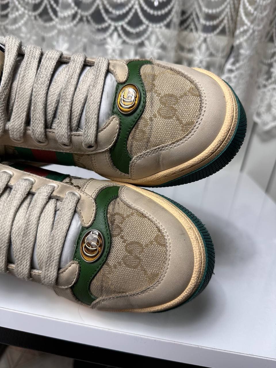 Gucci Gucci Screener Leather GG Canvas Double G Logo Sneakers Size US 5.5 / IT 35.5 - 7 Thumbnail