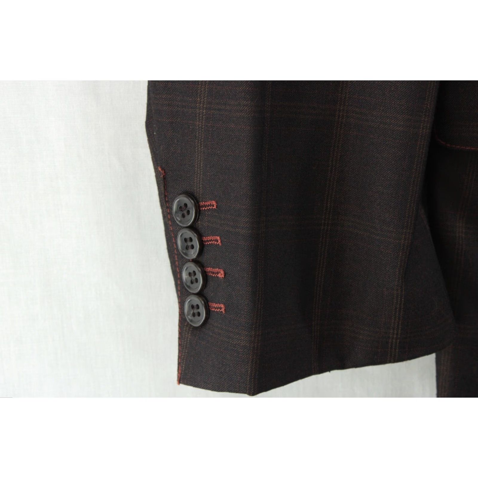 Doublet T Fusion Blazer Mens 46L Brown Windowpane Plaid 3 Button Double Vented Preppy Blazer Size 46R - 4 Thumbnail