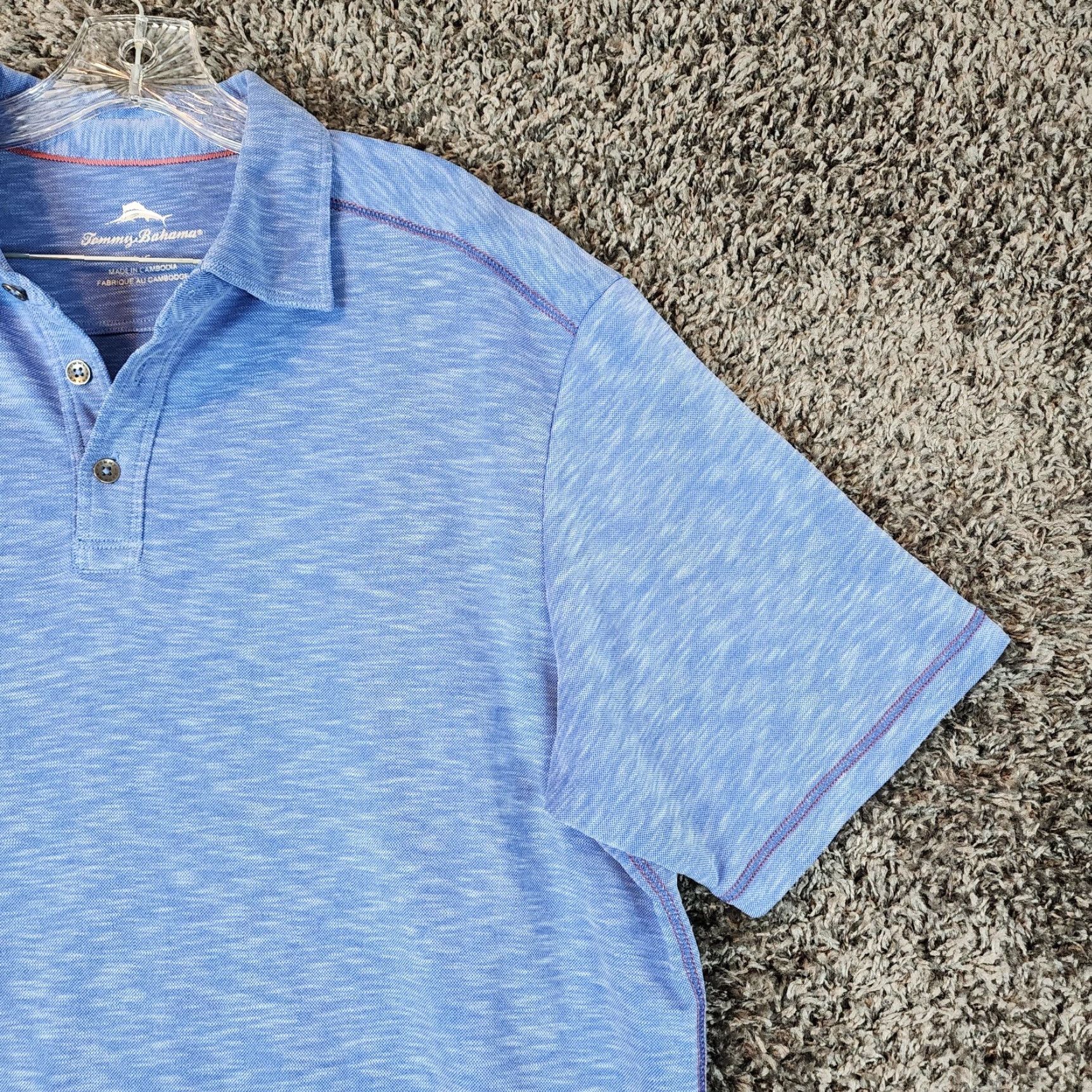 Tommy Bahama VINTAGE Tommy Bahama Polo Shirt Mens Short Sleeve Size L Blue Heathered Shirt Mens L Blue Polo Size US L / EU 52-54 / 3 - 2 Thumbnail
