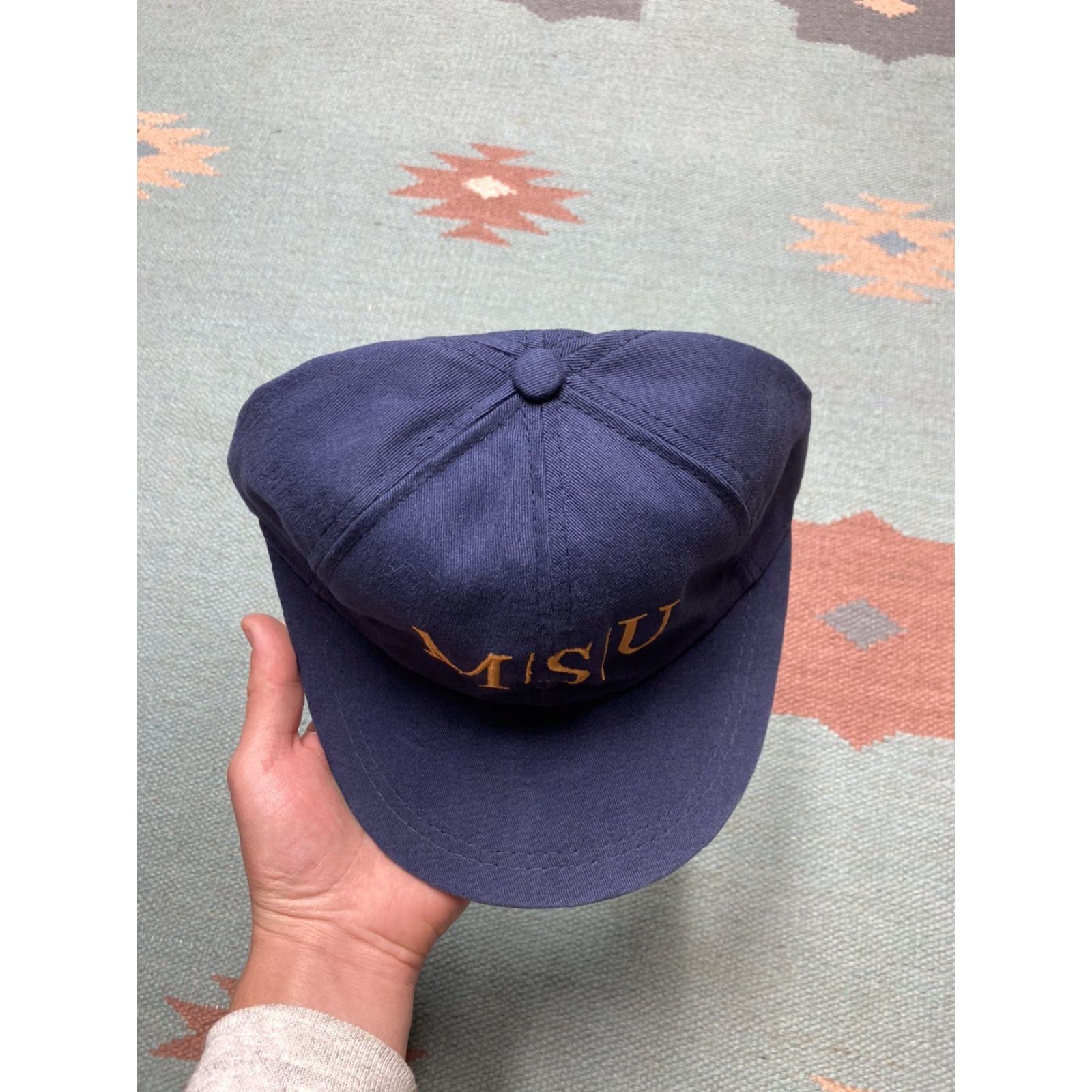 Vintage VINTAGE Collegiate strapback hat cap MSU Michigan state university college bar navy blue Men Adjustable Blue University Strapback Mens Size ONE SIZE - 3 Thumbnail
