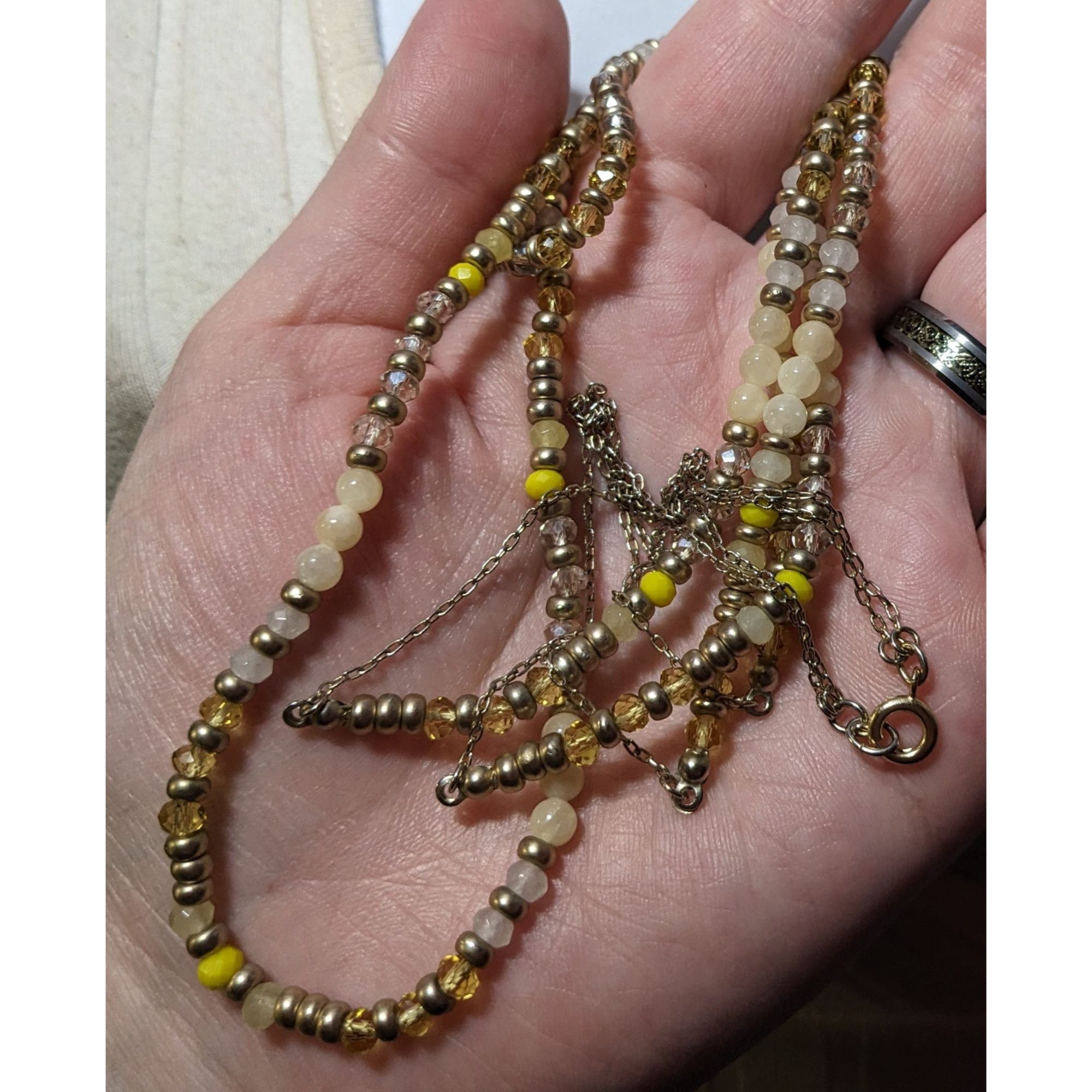 Other Yellow Silver Tone And White Beaded Multilayer Necklace Size ONE SIZE - 8 Thumbnail