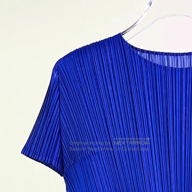 Issey Miyake Issey Miyake Royal Blue Ruched Short-sleeve Top Size L / US 10 / IT 46 - 3 Thumbnail