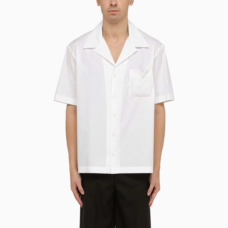 image of Valentino White Cotton Shirt With Vlogo, Men's (Size Medium)