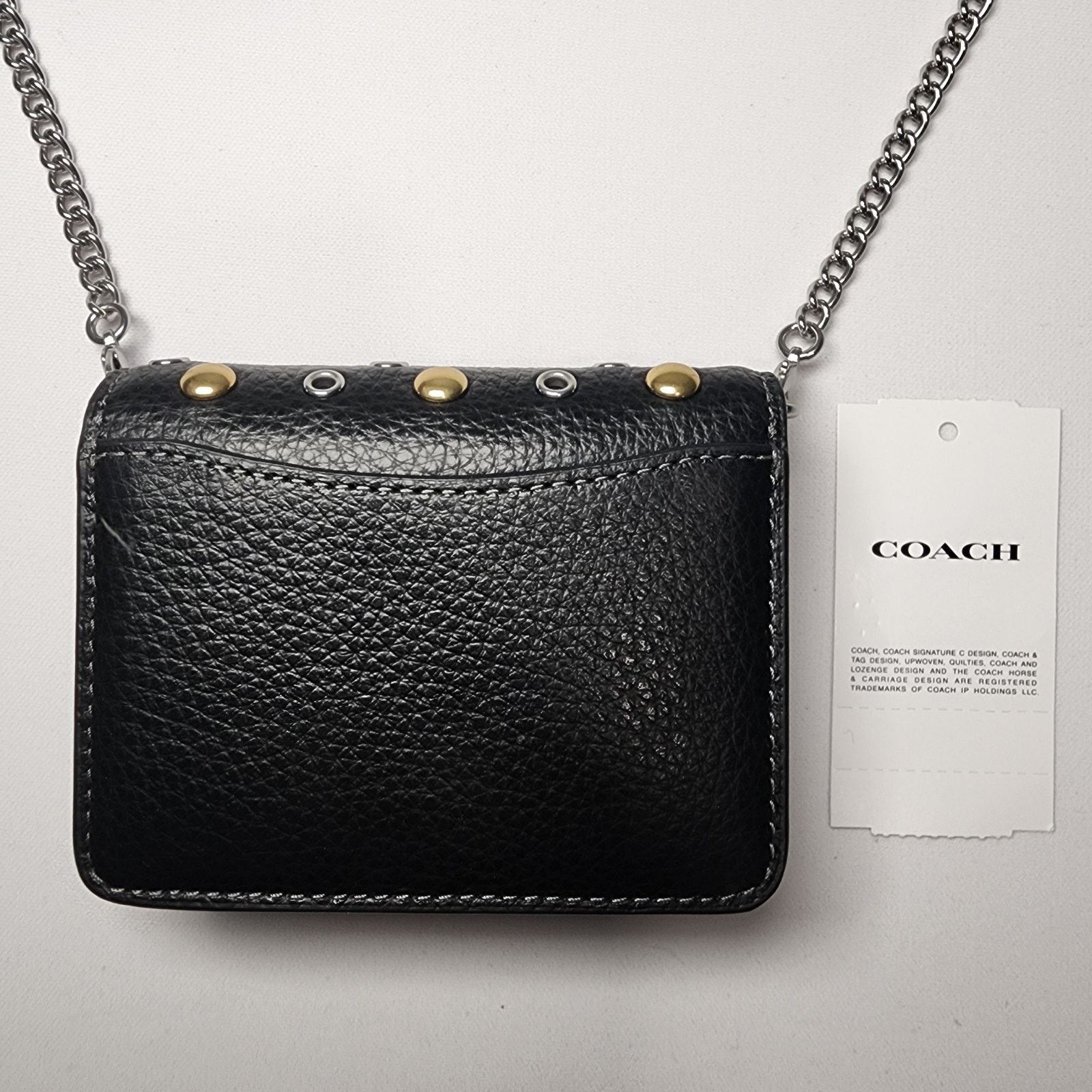 Coach NWT Coach CCI80 Mini Wallet On A Chain Rivets Silver Black Size ONE SIZE - 3 Thumbnail