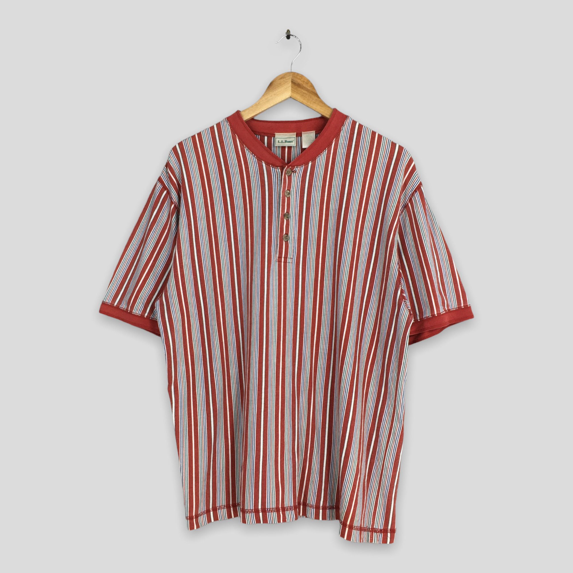 Vintage LL Bean Multicolor Stripes Red T shirt Medium