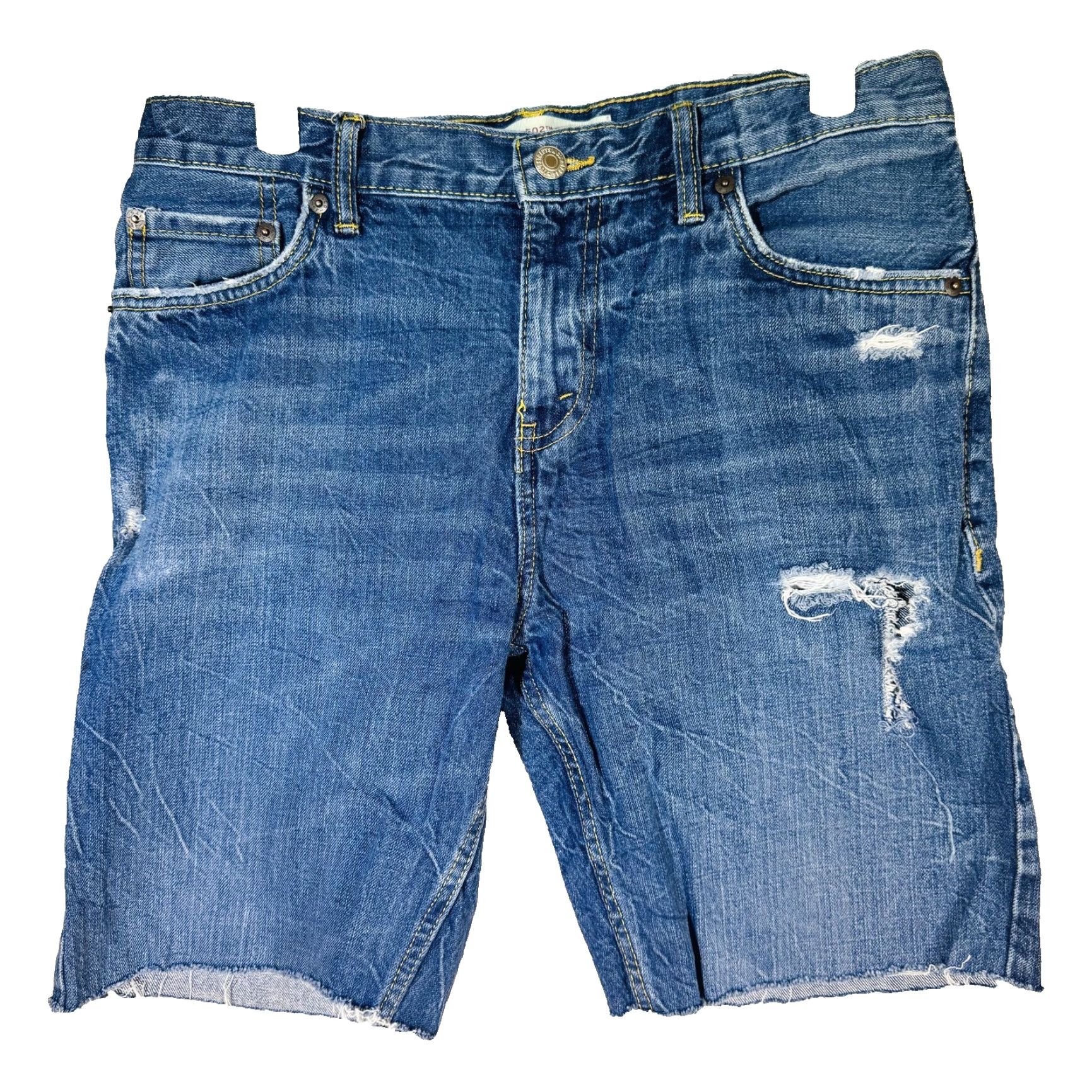 Levi's VINTAGE Levi's 502 Regular Taper Denim Shorts Mens 30 Distressed Blue Raw Hem Bermuda 8in Zipper Button USA Mens Size US 30 / EU 46 - 5 Thumbnail