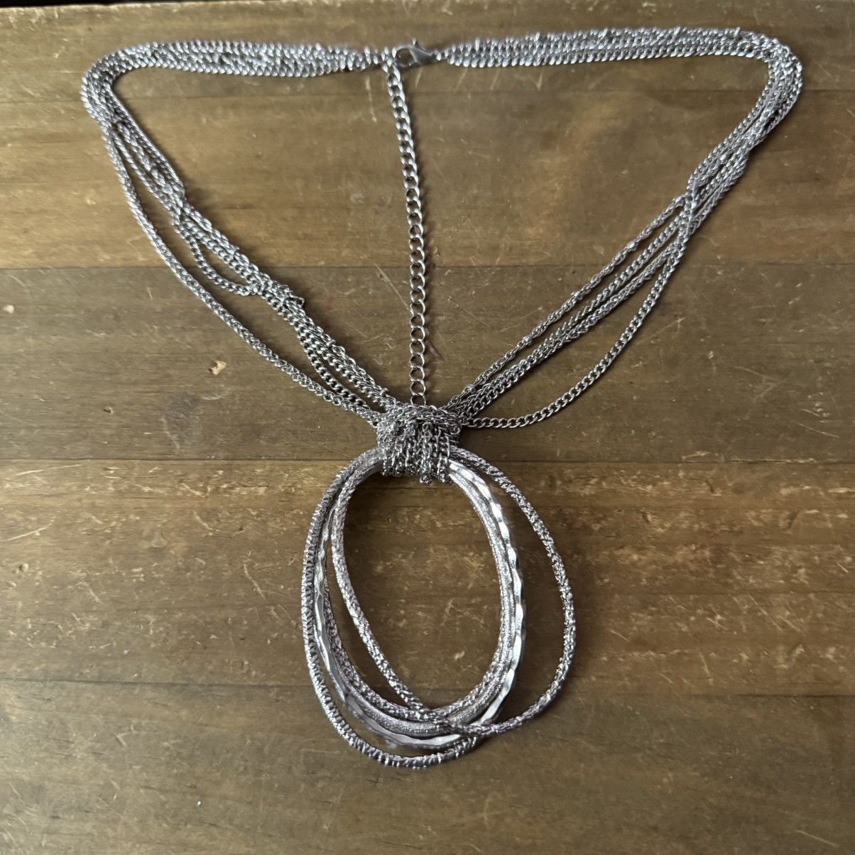 Other Silver tone multi strand open oval pendant necklace Size ONE SIZE - 2 Thumbnail