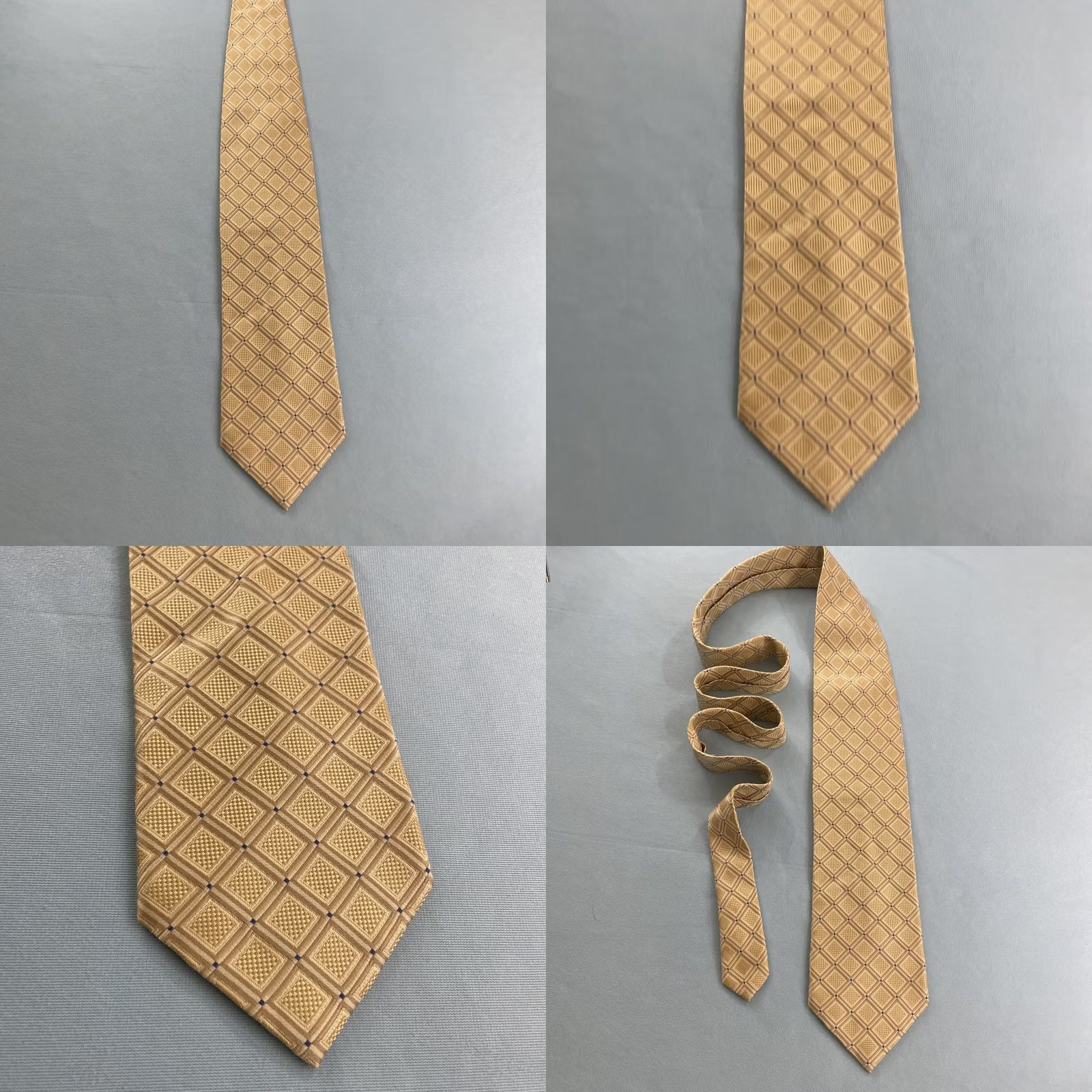 Vintage VINTAGE Henry Jacobson Silk Tie Necktie Geometric Dots Yellow Gold Blue 57"-60" 4x60 Mens Size ONE SIZE - 10 Thumbnail