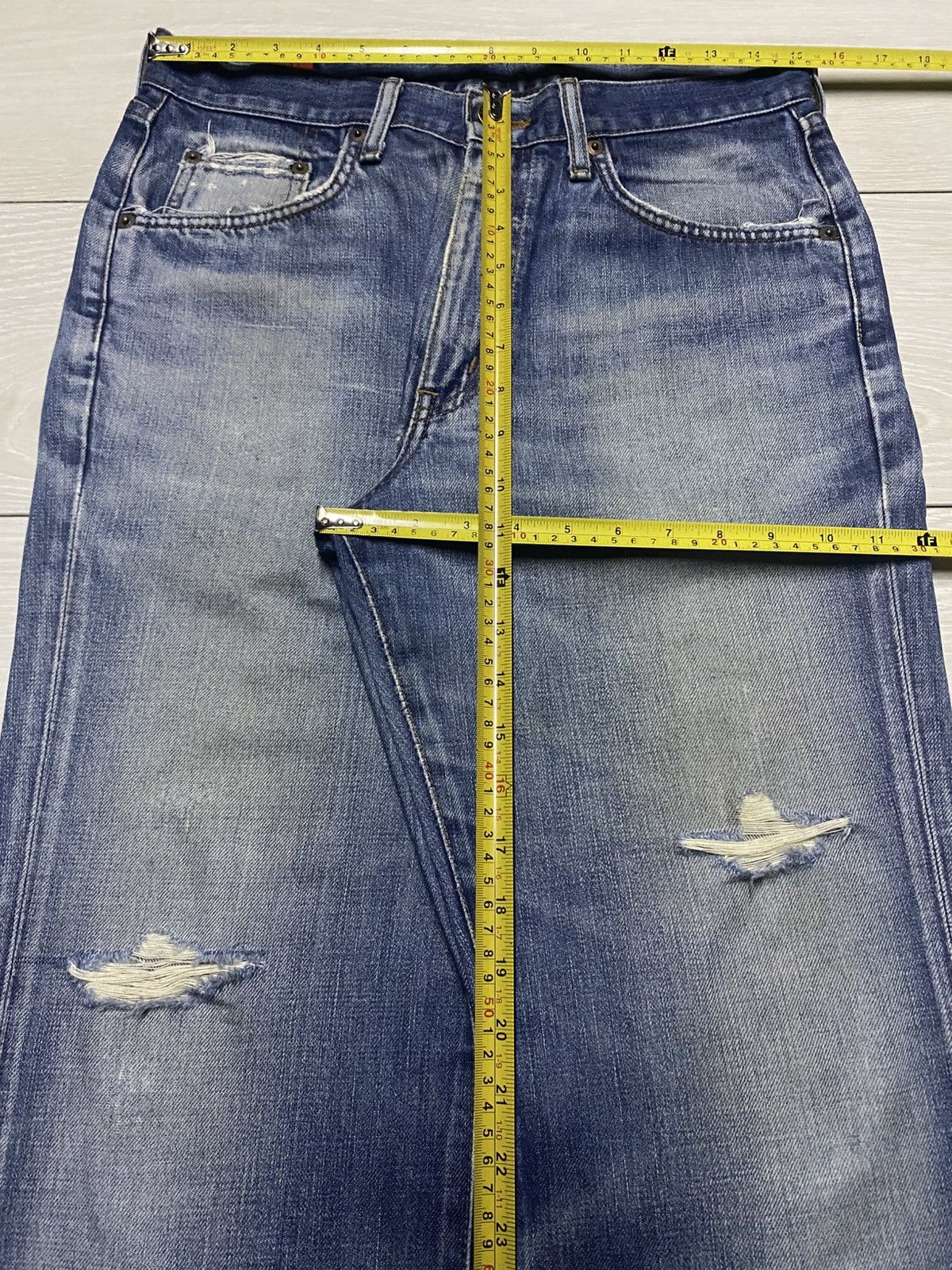 Edwin Vintage Edwin 503zz Faded Wash Distressed Loose Jeans Size US 30 / EU 46 - 16 Thumbnail