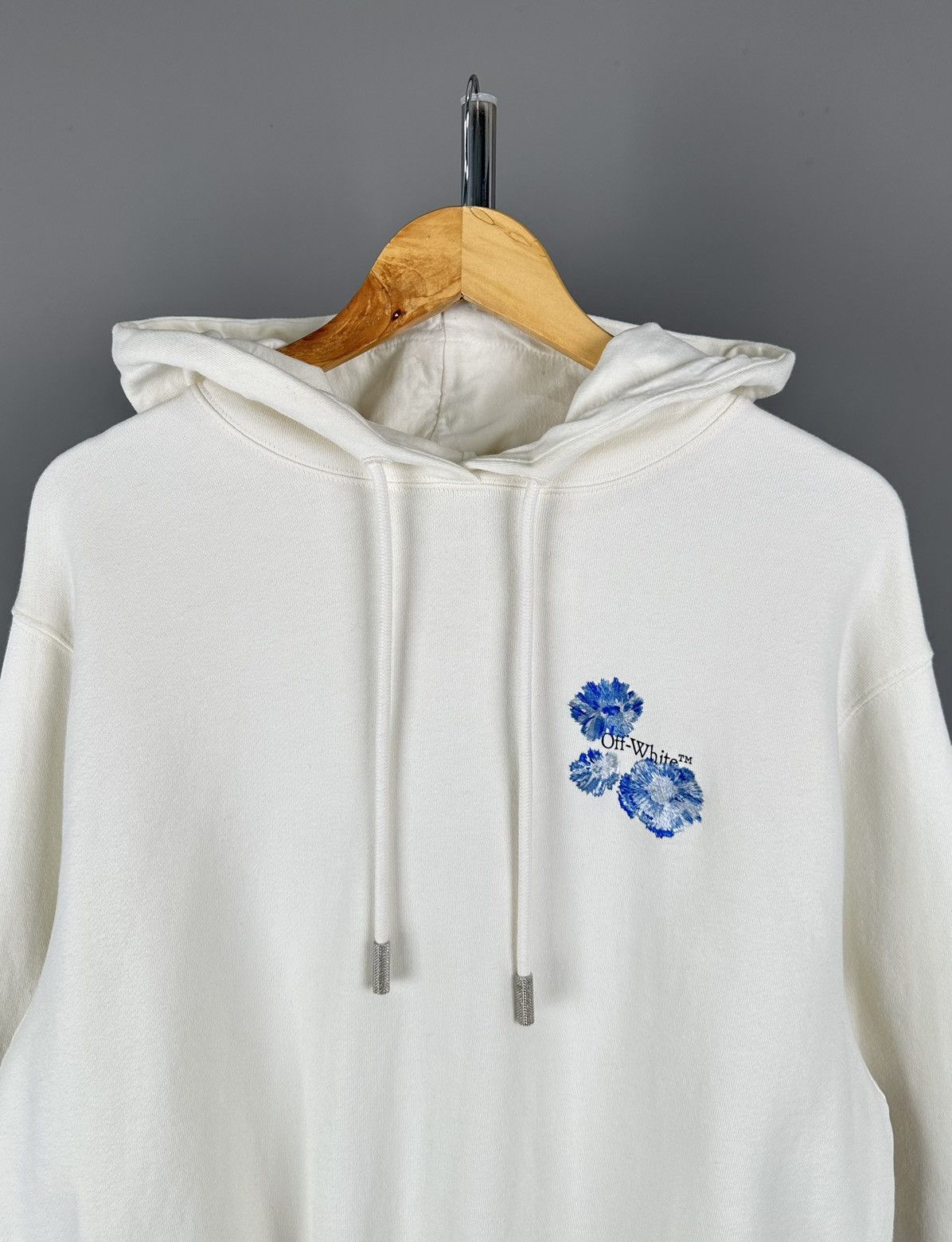 Off White Floral Arrows Neutral Hoodie Embroidered Details