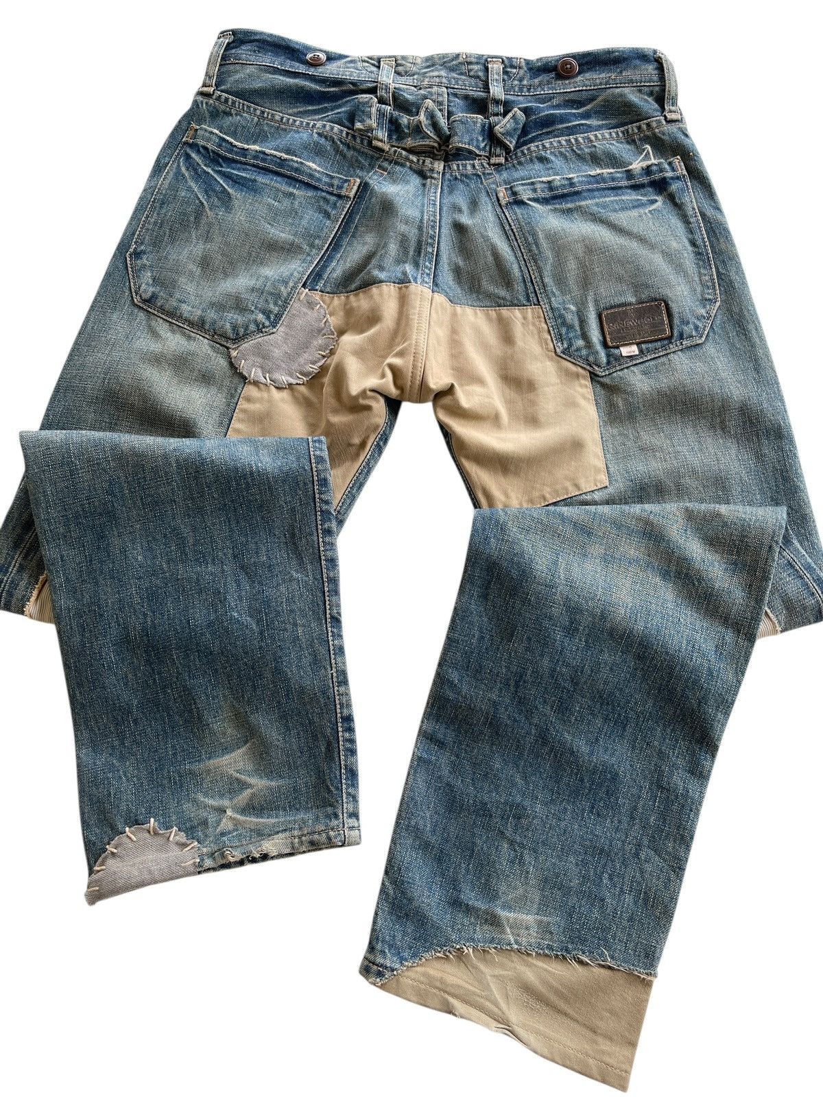 Vintage R.Newbold Old & New Selvedge Buckle Patchwork Limited Denim Size US 31 - 14 Thumbnail