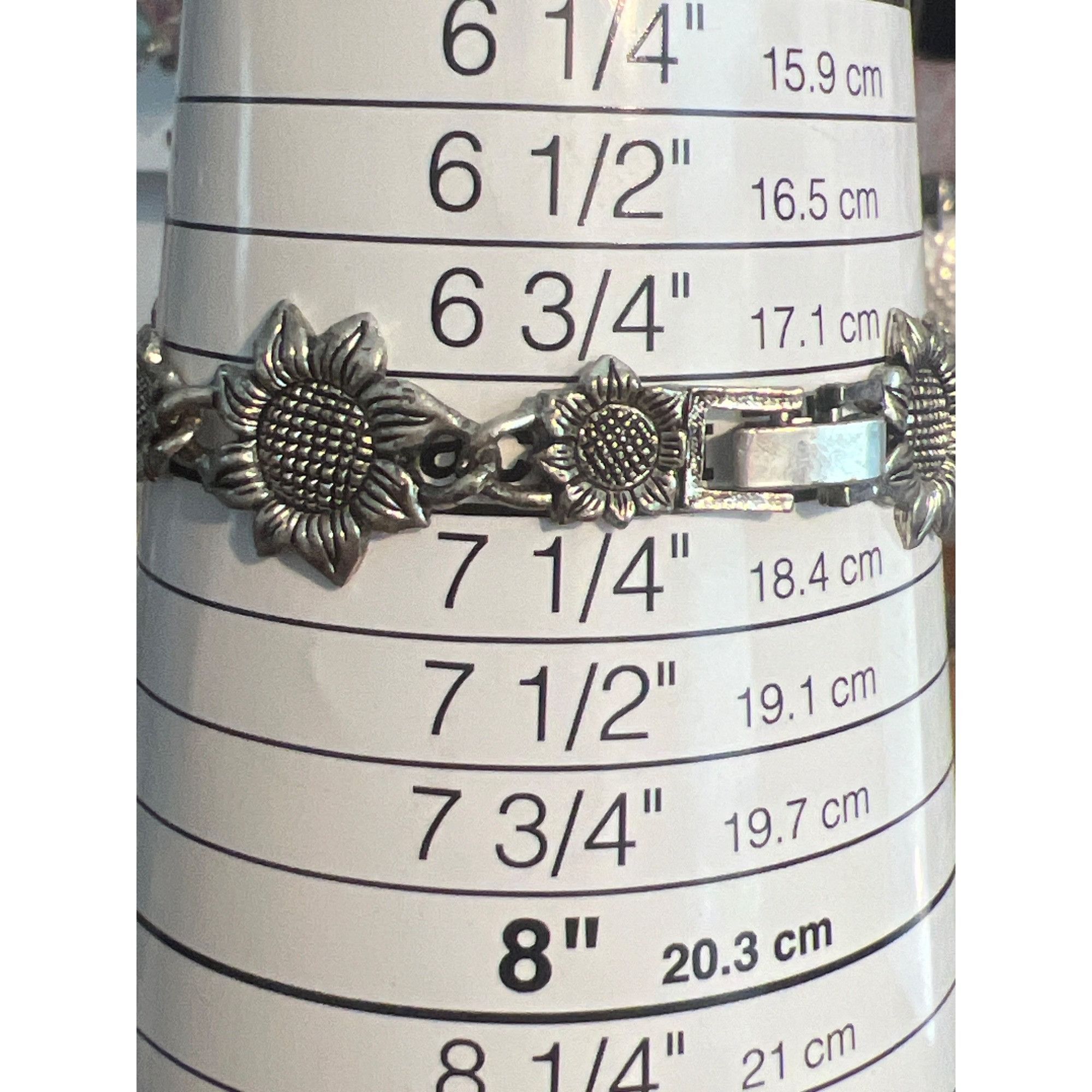 Other Silver Tone Sunflower Flower Link Bracelet Fold Over Clasp T Size ONE SIZE - 5 Thumbnail