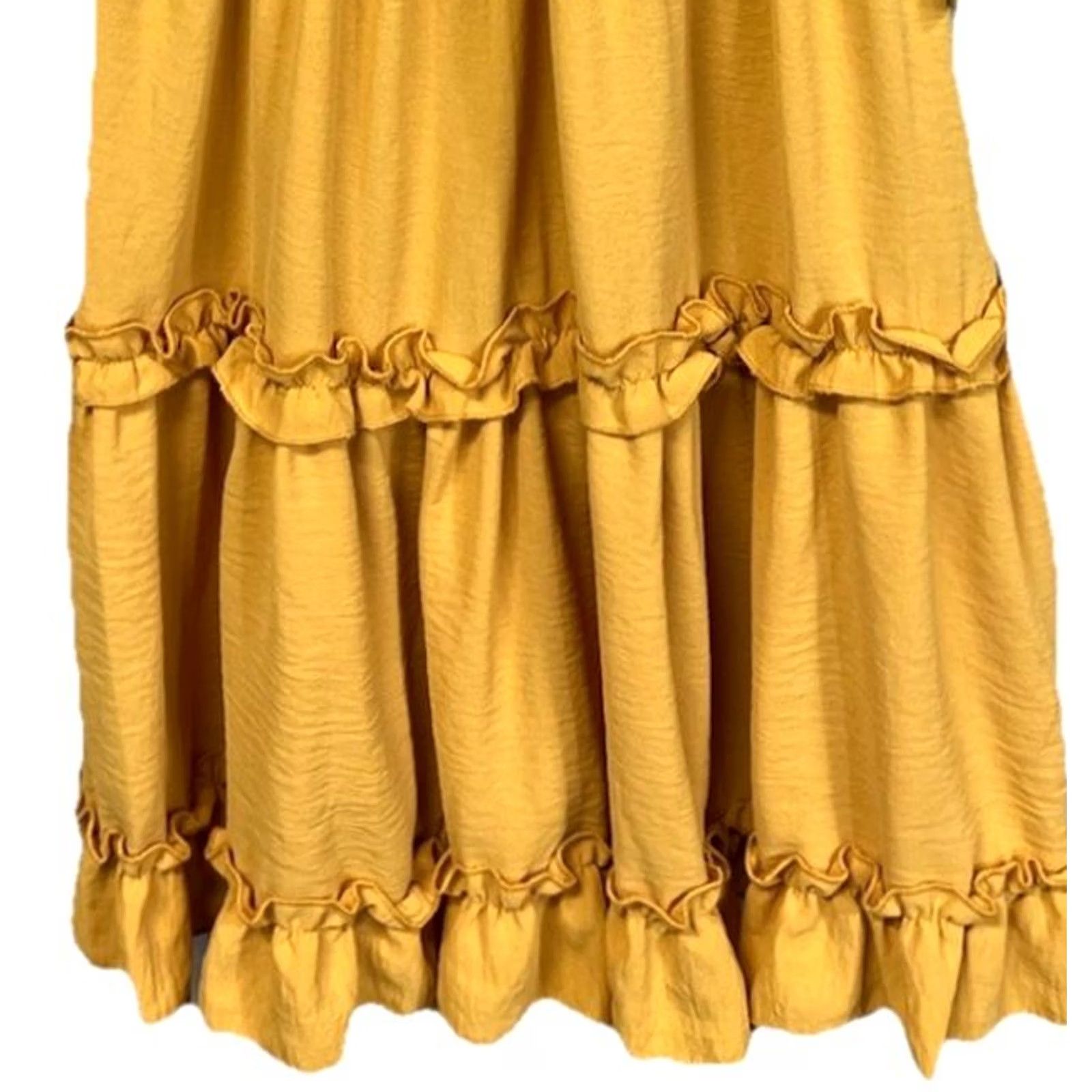Vintage IRIS Dress Mini Yellow Sleeveless Spaghetti Strap Ruffled Tiered Fit & Flare Floral Casual L Women Size L / US 10 / IT 46 - 4 Thumbnail