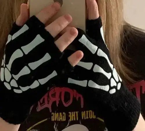 Other Half Finger Skull Skeleton Gloves Size ONE SIZE - 2 Thumbnail
