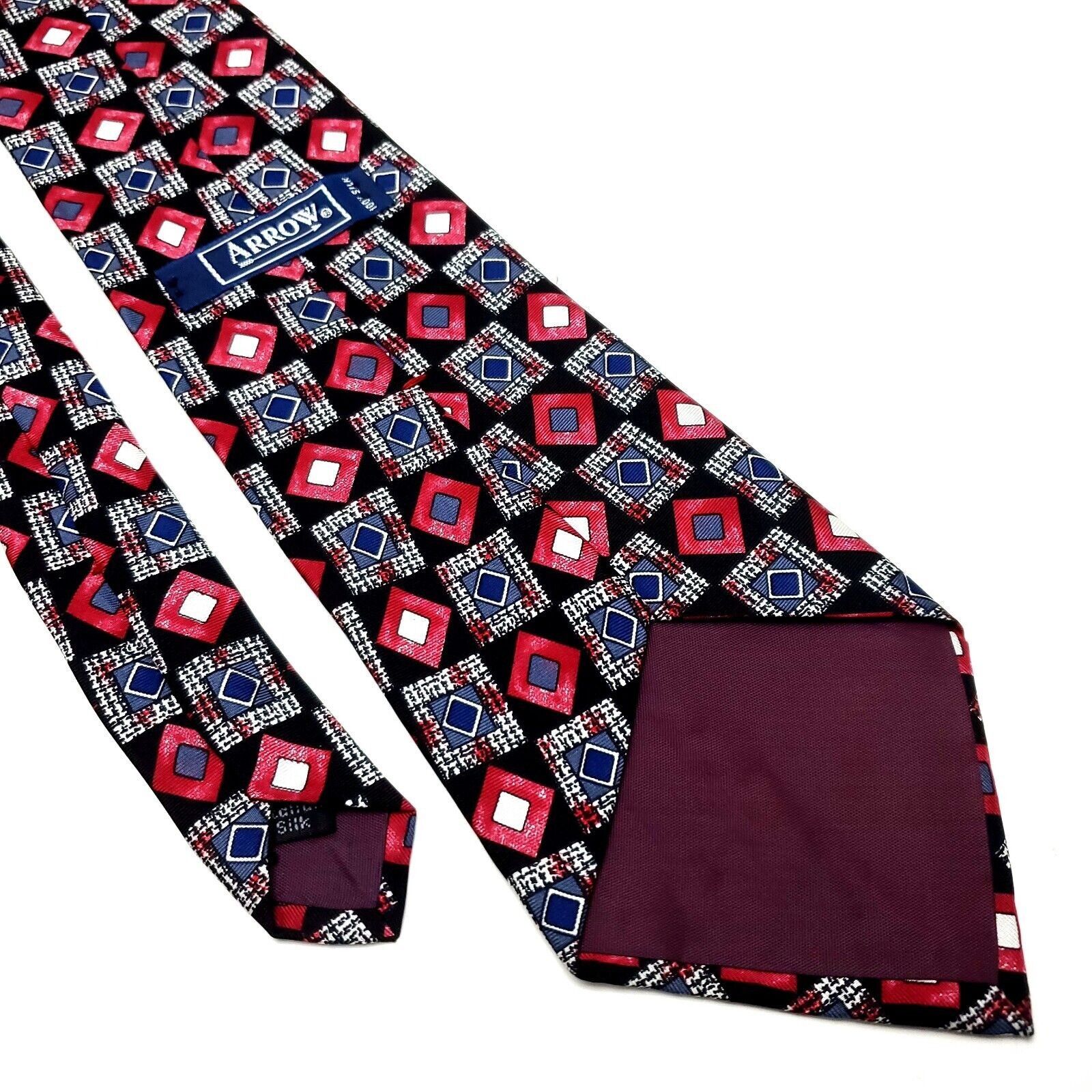 Arrow Arrow Silk Tie Print Black Red Geometric Short Wide Size ONE SIZE - 5 Thumbnail