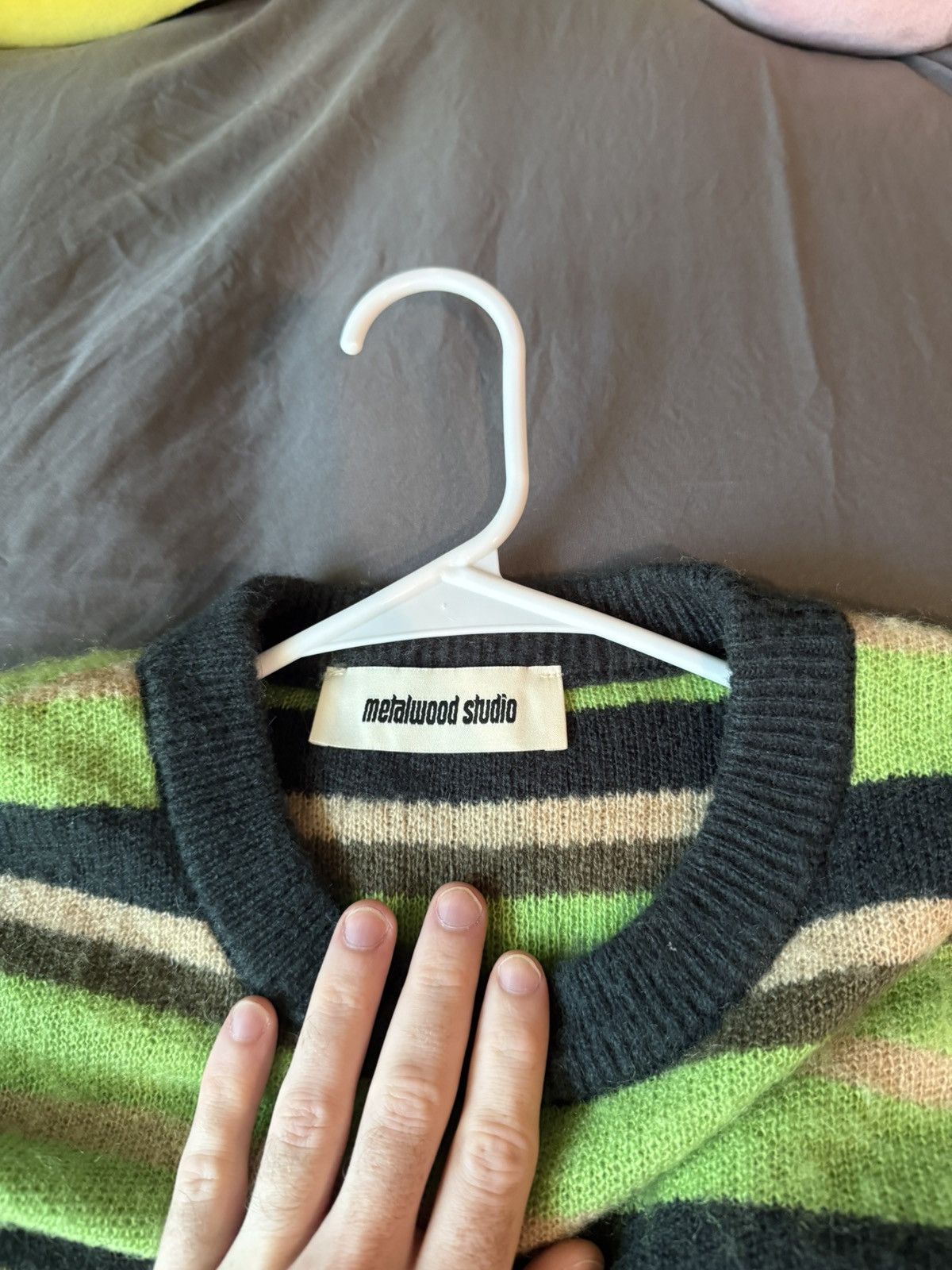 Metalwood Studio Metalwood Studio Striped Mohair Knit Sweater Dark Green Size US L / EU 52-54 / 3 - 3 Thumbnail