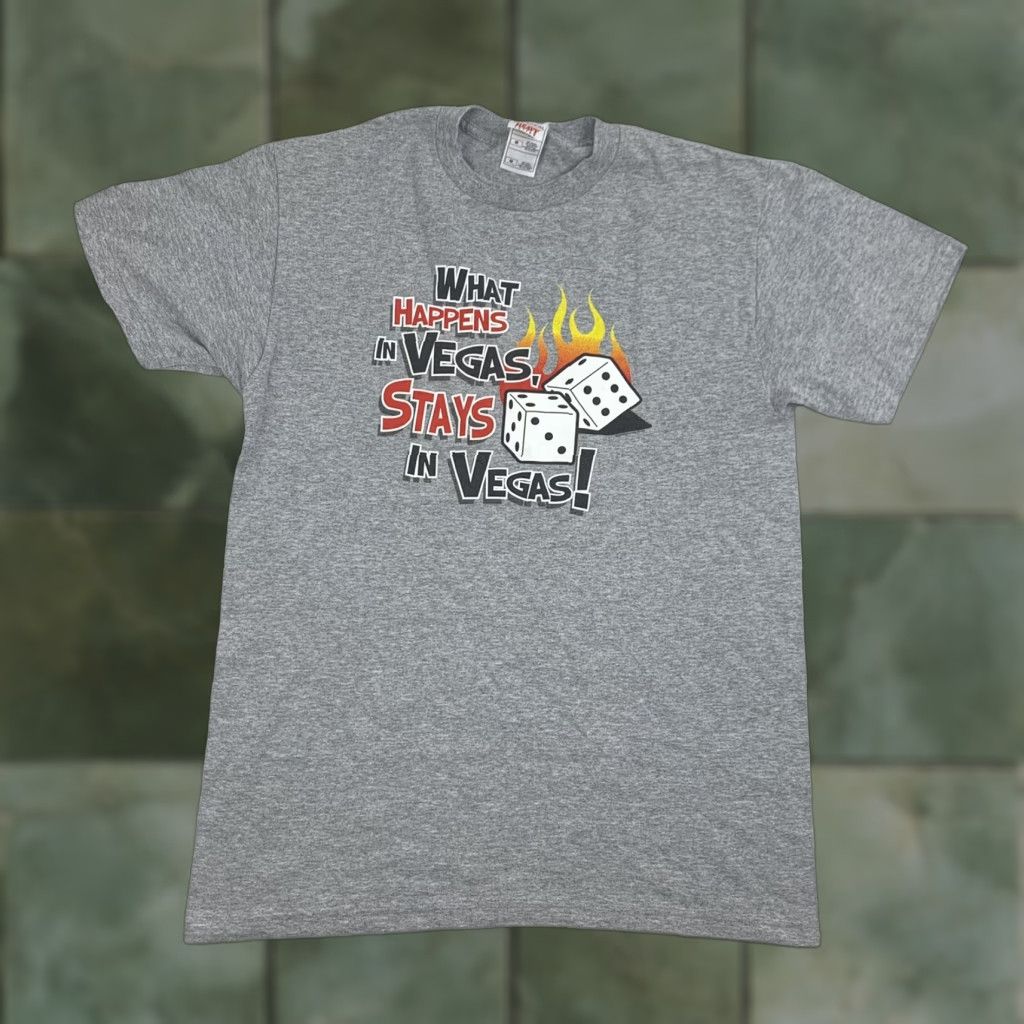 Fruit Of The Loom VINTAGE Las Vegas T Shirt Mens Adult M Gray What Happens In Vegas Stays In Vegas 90s Y2K Size US M / EU 48-50 / 2 - 1 Thumbnail