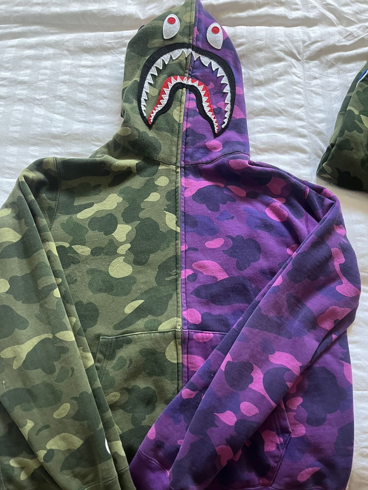 Pre-owned Bape Shark Hoodie Color Camo Shark Half Full Zip Hoodie In Green