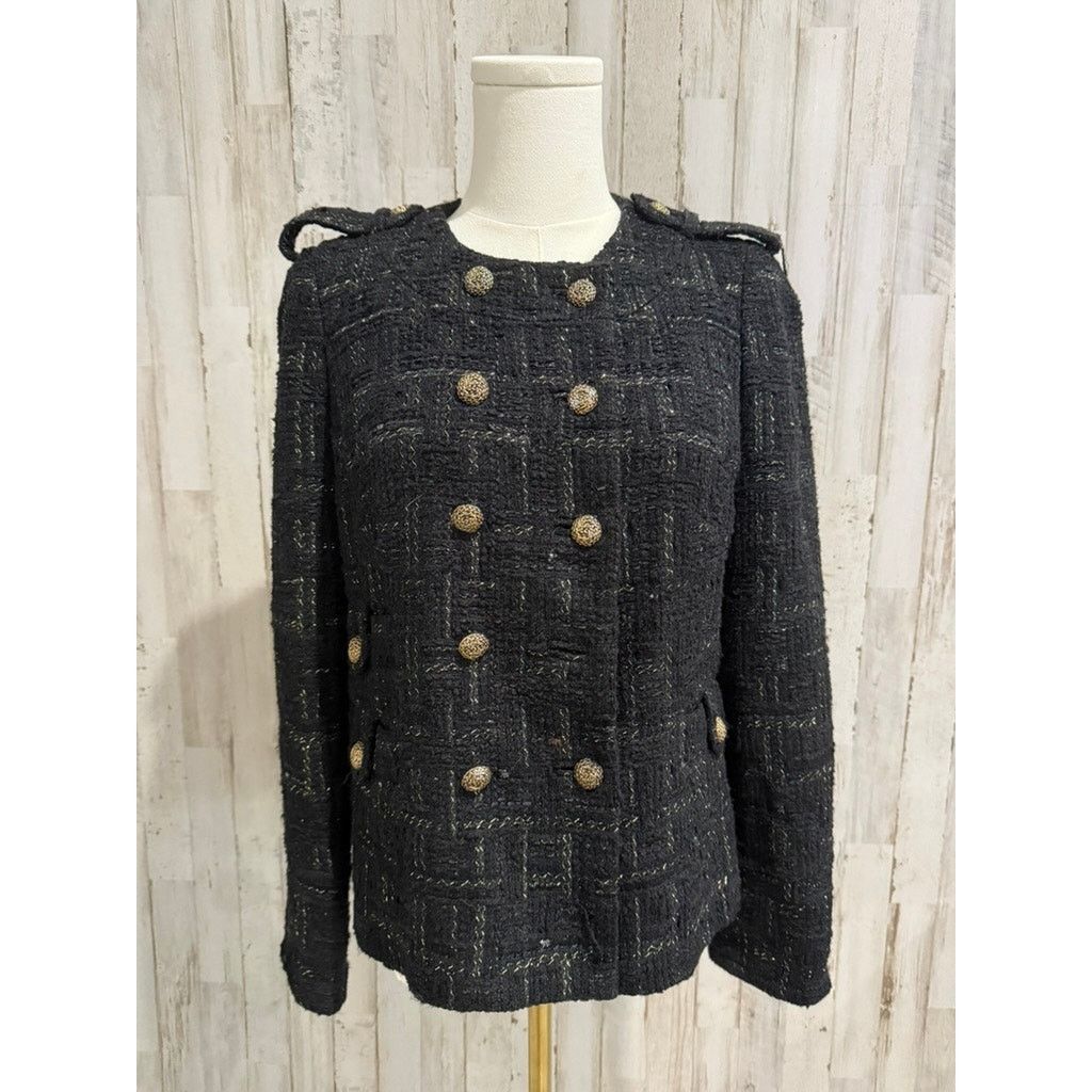 MILLY Milly of New York Women's Black Tweed Double-Breasted Jacket Size XS / US 0-2 / IT 36-38 - 2 Thumbnail