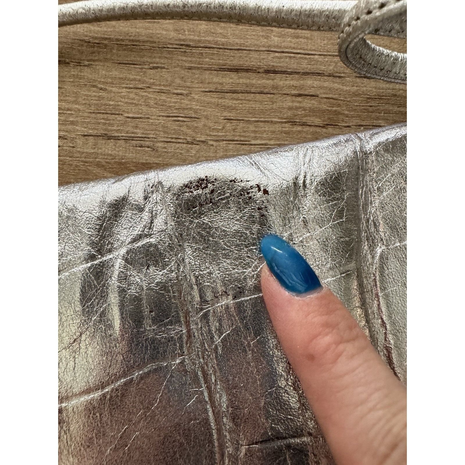 Vintage CARLOS FALCHI Silver Alligator Crocodile Extra Large Clutch Size ONE SIZE - 6 Thumbnail