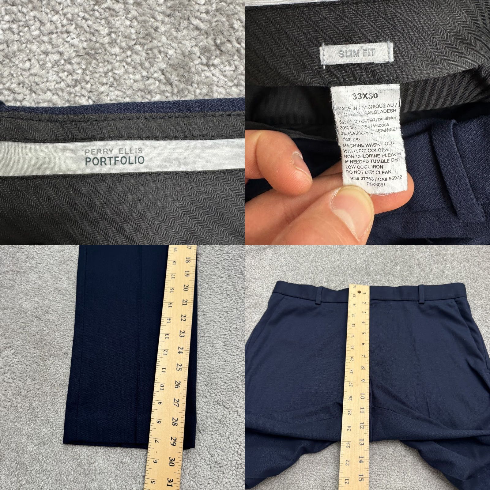 Perry Ellis Perry Ellis Portfolio Slim Fit Dress Pants Mens 33x30 Navy Blue Straight Work Shirt Pants? Size US 33 - 8 Thumbnail