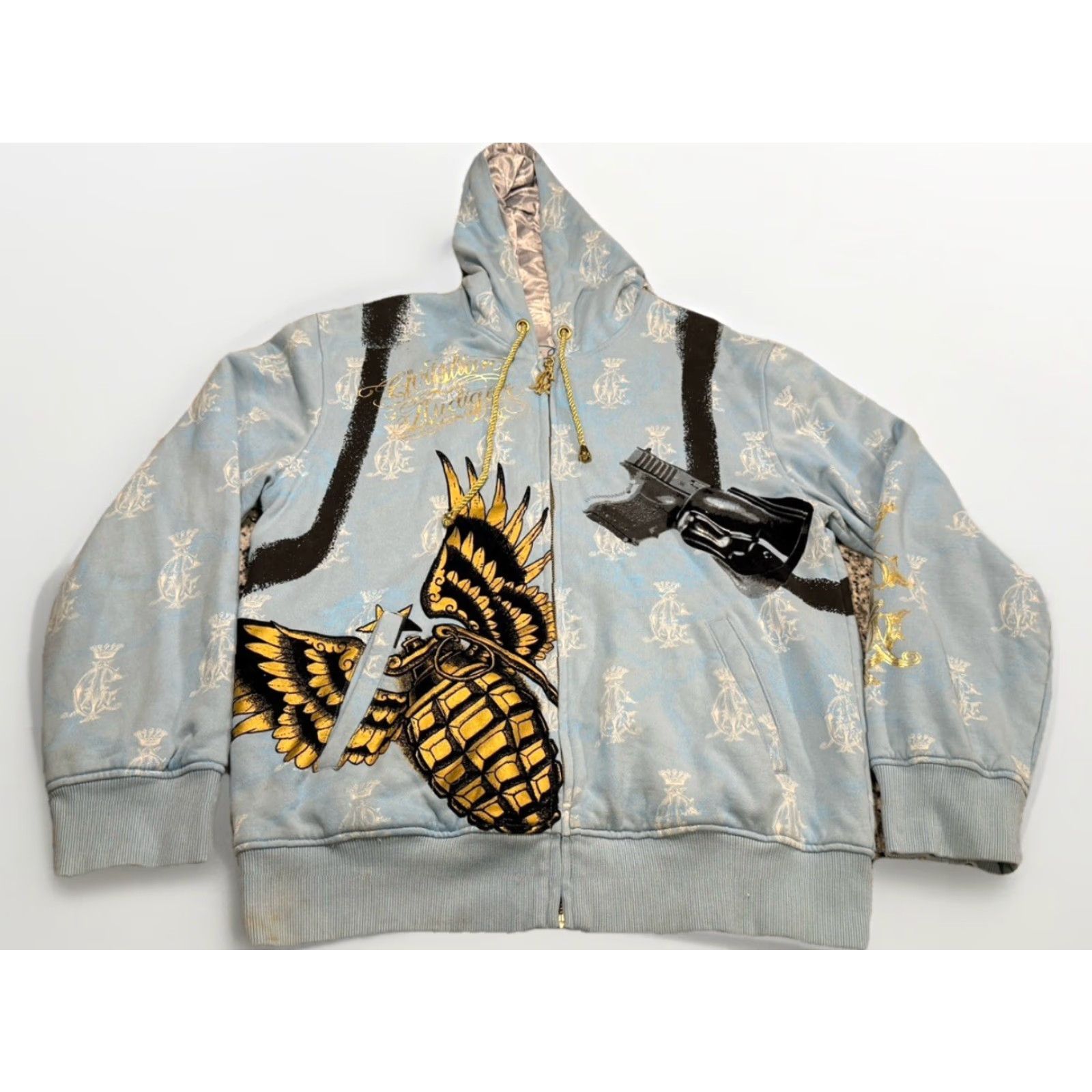 Vintage NWT Christian Audigier Holster Reversible Hoodie 2XL Blue Men Crown Gun Grenade Full Zip Reversible Size US XXL / EU 58 / 5 - 5 Thumbnail