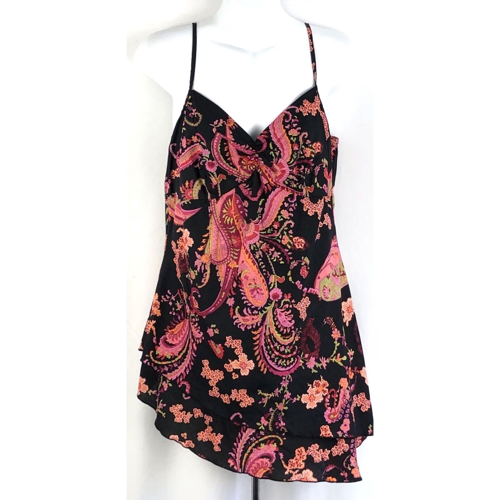 Vintage VINTAGE John Paul Richard Tank mini dress M black pink paisley ruched sweetheart halter sleeveless mini dress Size M / US 6-8 / IT 42-44 - 5 Thumbnail