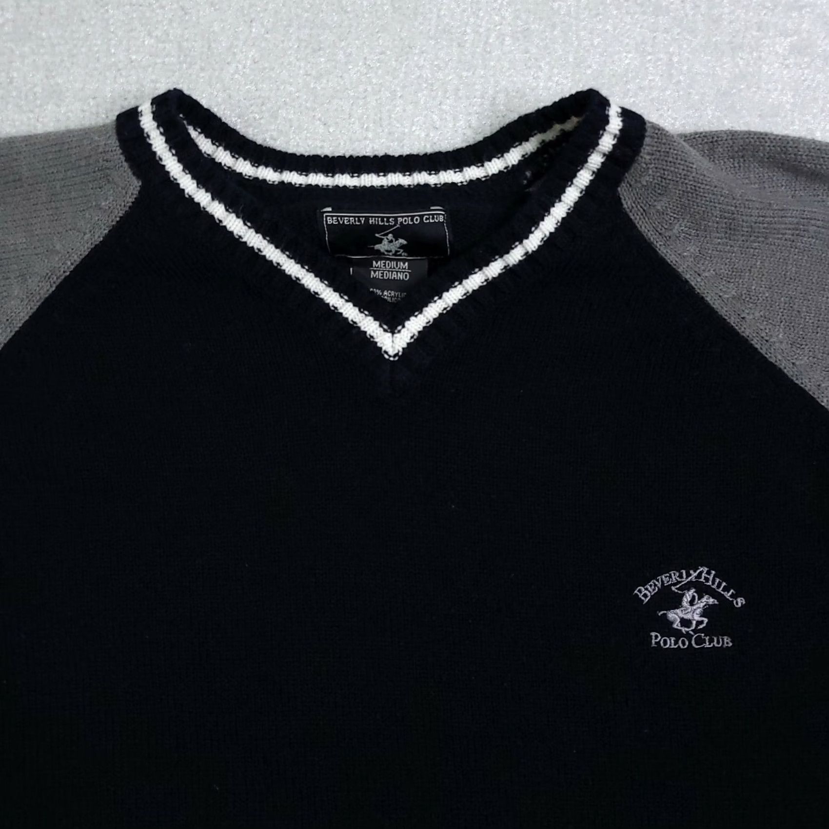 Beverly Hills Polo Club VINTAGE Beverly Hills Polo Club V Neck Sweater Men's Medium Black Logo Acrylic PullOver Knit Heavyweight 80s 90s Classic Mens Size US M / EU 48-50 / 2 - 3 Thumbnail