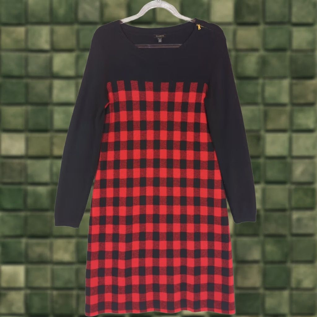 Talbots VINTAGE Talbots Red Black Buffalo Check Lambs Wool Shift Sweater Dress Medium Career Womens Size M / US 6-8 / IT 42-44 - 1 Thumbnail