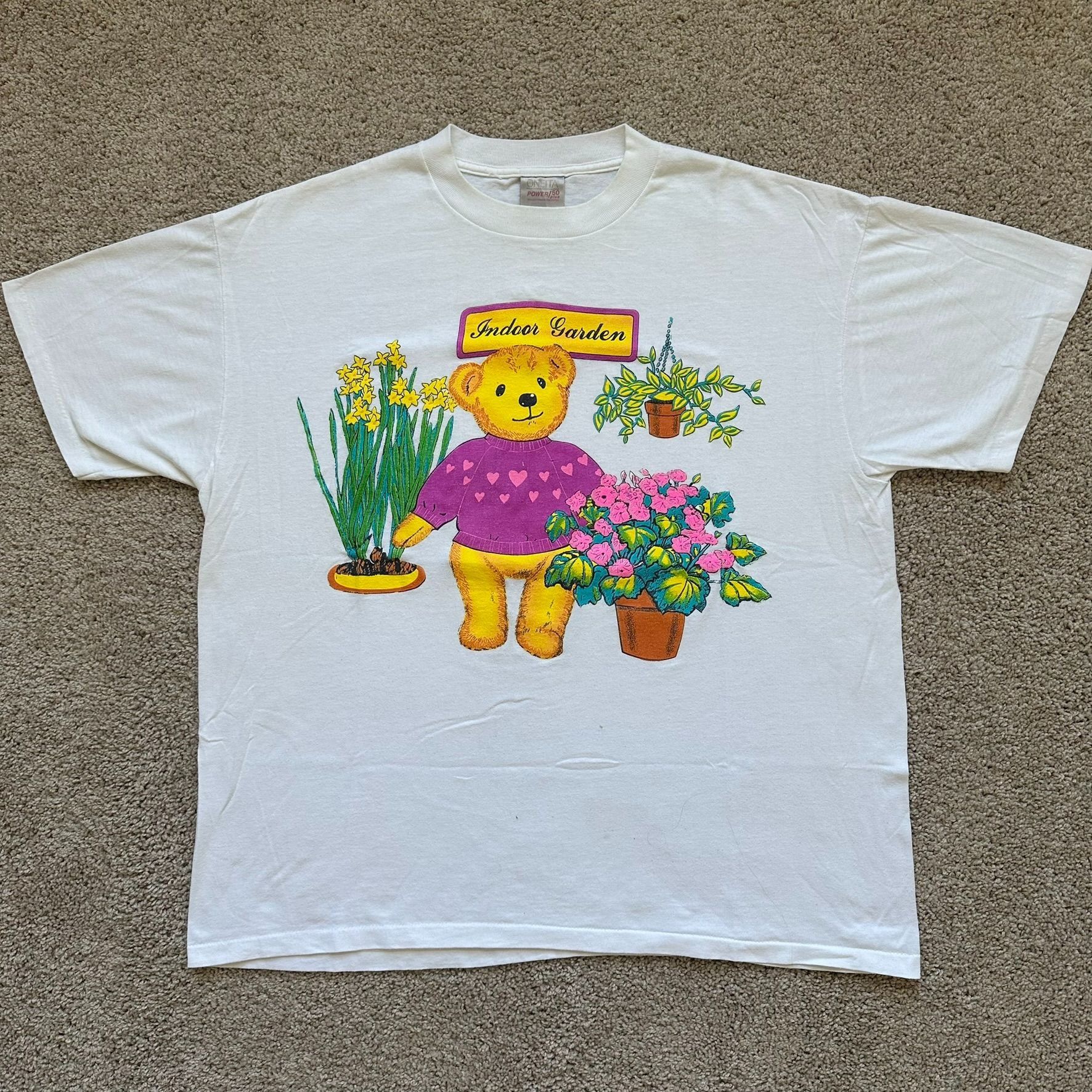 Vintage Vintage 90s Teddy Bear Flower Garden T-Shirt Cute Grandma Co Size US XL / EU 56 / 4 - 1 Thumbnail