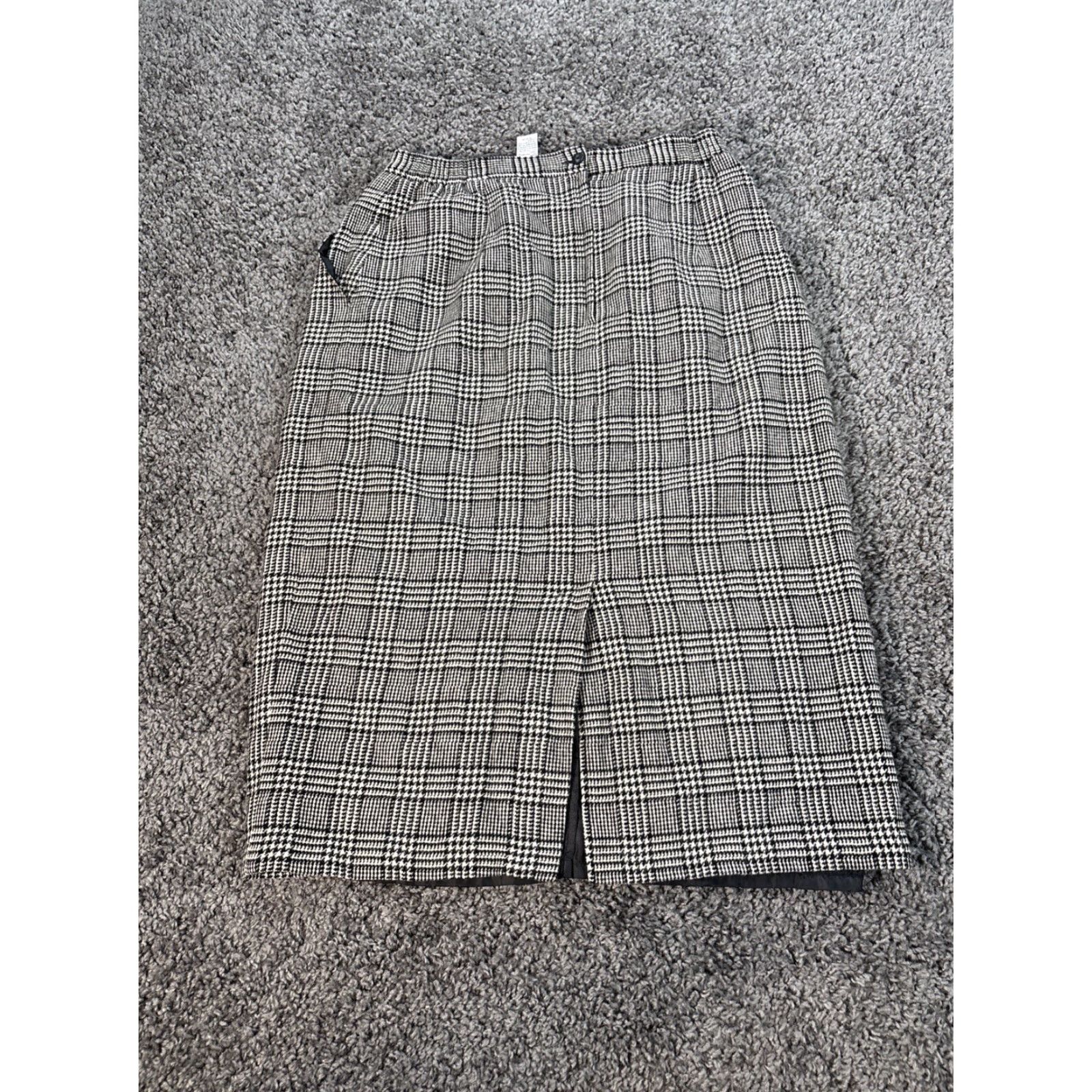 Vintage VINTAGE Savannah Gray Herringbone Wool Midi Skirt Women 14W Long Pencil Lined Tweed 90s Fall Winter Spring Size 36" / US 14 / IT 50 - 6 Thumbnail