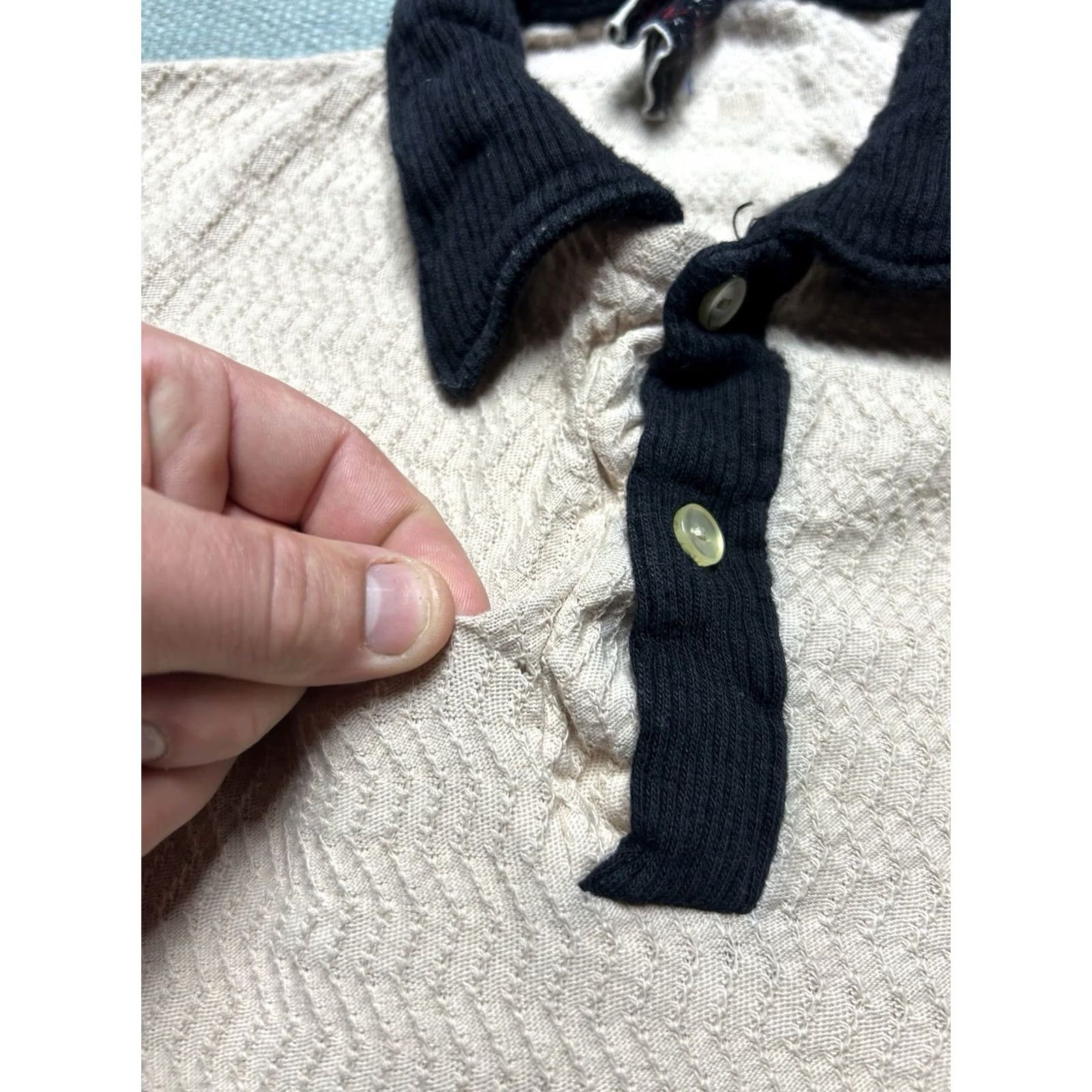 Vintage VINTAGE 50s Polo Shirt Long Sleeve Cotton Knit Corduroy Collar Black & White White Med Men Size US M / EU 48-50 / 2 - 4 Thumbnail