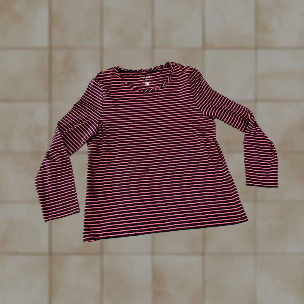 Talbots Talbots Shirt Womens L Blue Stripe Crew Neck Long Sleeve Stretch Tee Top Size L / US 10 / IT 46 - 1 Thumbnail