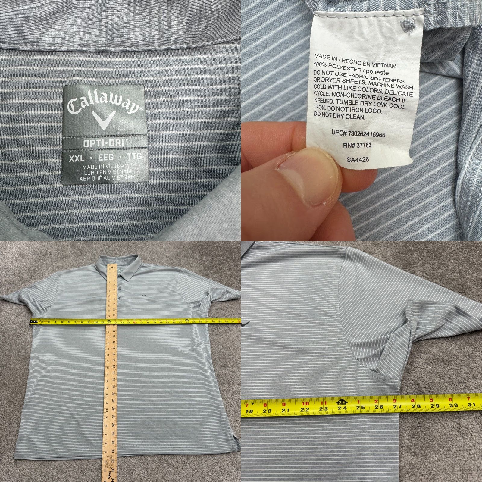 Callaway Callaway Opti-Dri Polo Shirt Men 2XL Gray Striped Performance Activewear Golf Shirt Size US XXL / EU 58 / 5 - 8 Thumbnail