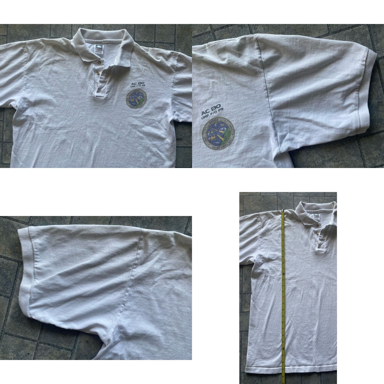 Vintage VINTAGE Cotton Deluxe Polo Shirt Men XL White Space Military Navy AC UHF F/O F9 Rock? Size US XL / EU 56 / 4 - 8 Thumbnail