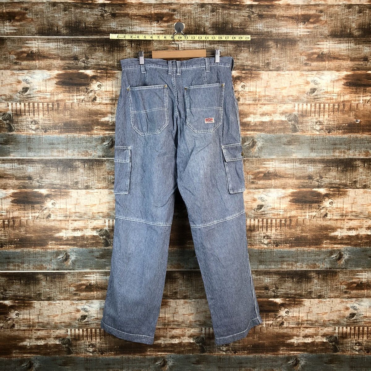 Japanese Brand Dogman Blue Striped Multipocket utility cargo Pants #A2160 Size US 33 - 15 Thumbnail