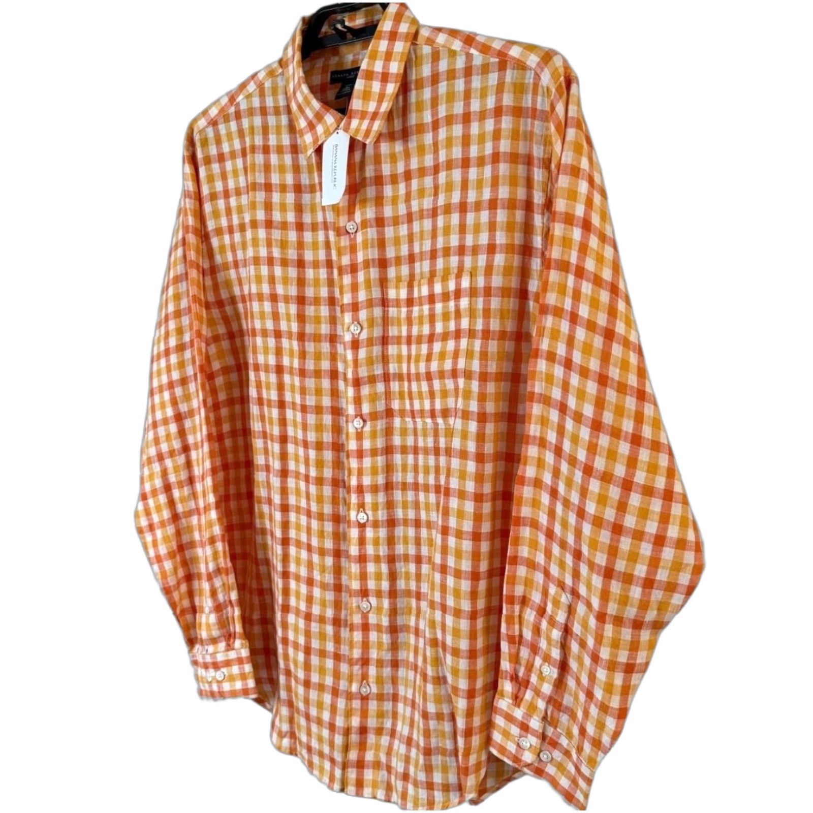 Banana Republic VINTAGE Banana Republic Gingham Plaid Button-Up Shirt Mens L 100% Linen NEW Orange Size US L / EU 52-54 / 3 - 1 Thumbnail