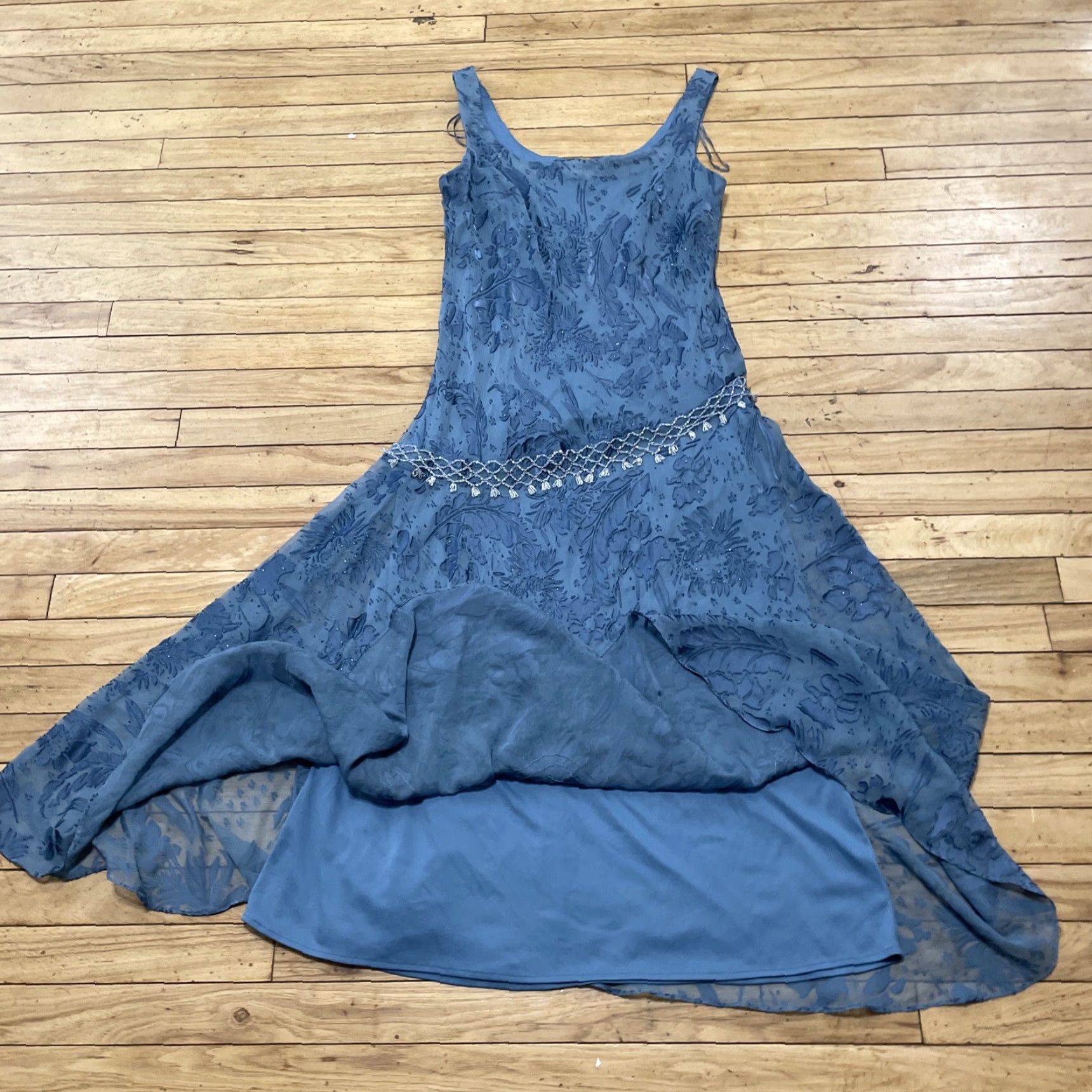 Alex Evenings VINTAGE Alex Evenings Dress 14P Blue Floral Beaded Fairy Y2k Occasion Formal Fringe 14P Dress Size XL / US 12-14 / IT 48-50 - 2 Thumbnail