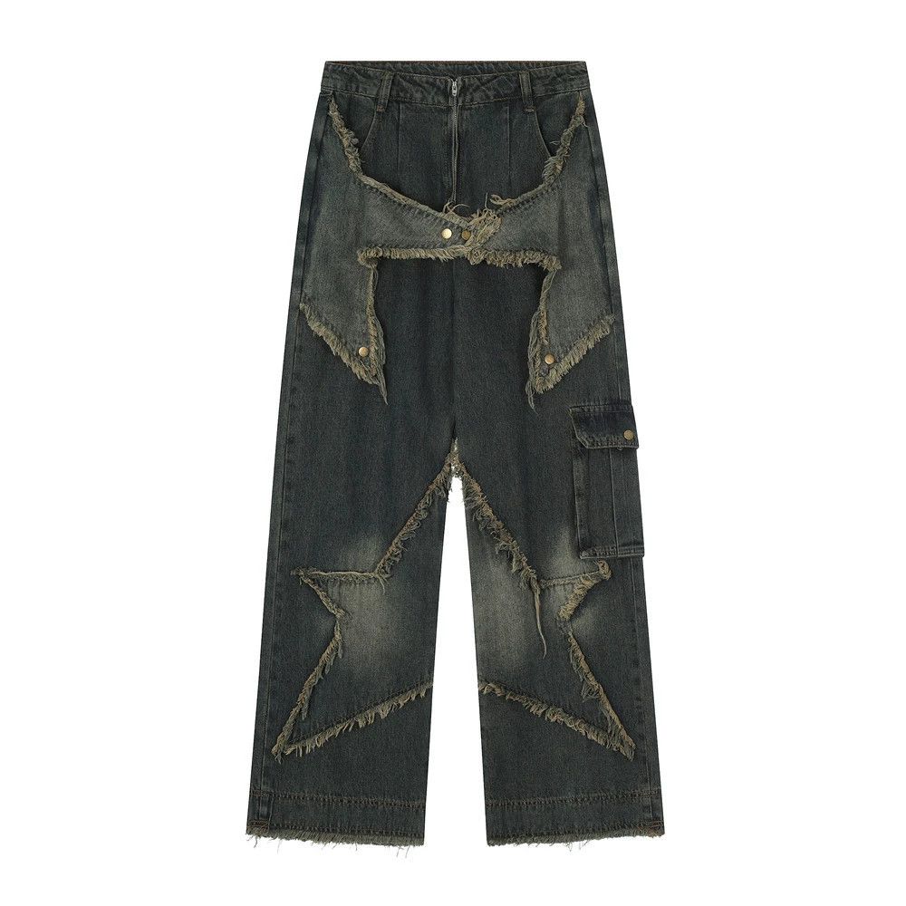 Jean Men's high street hip-hop star stitching wide-leg jeans Size US 32 / EU 48 - 1 Thumbnail