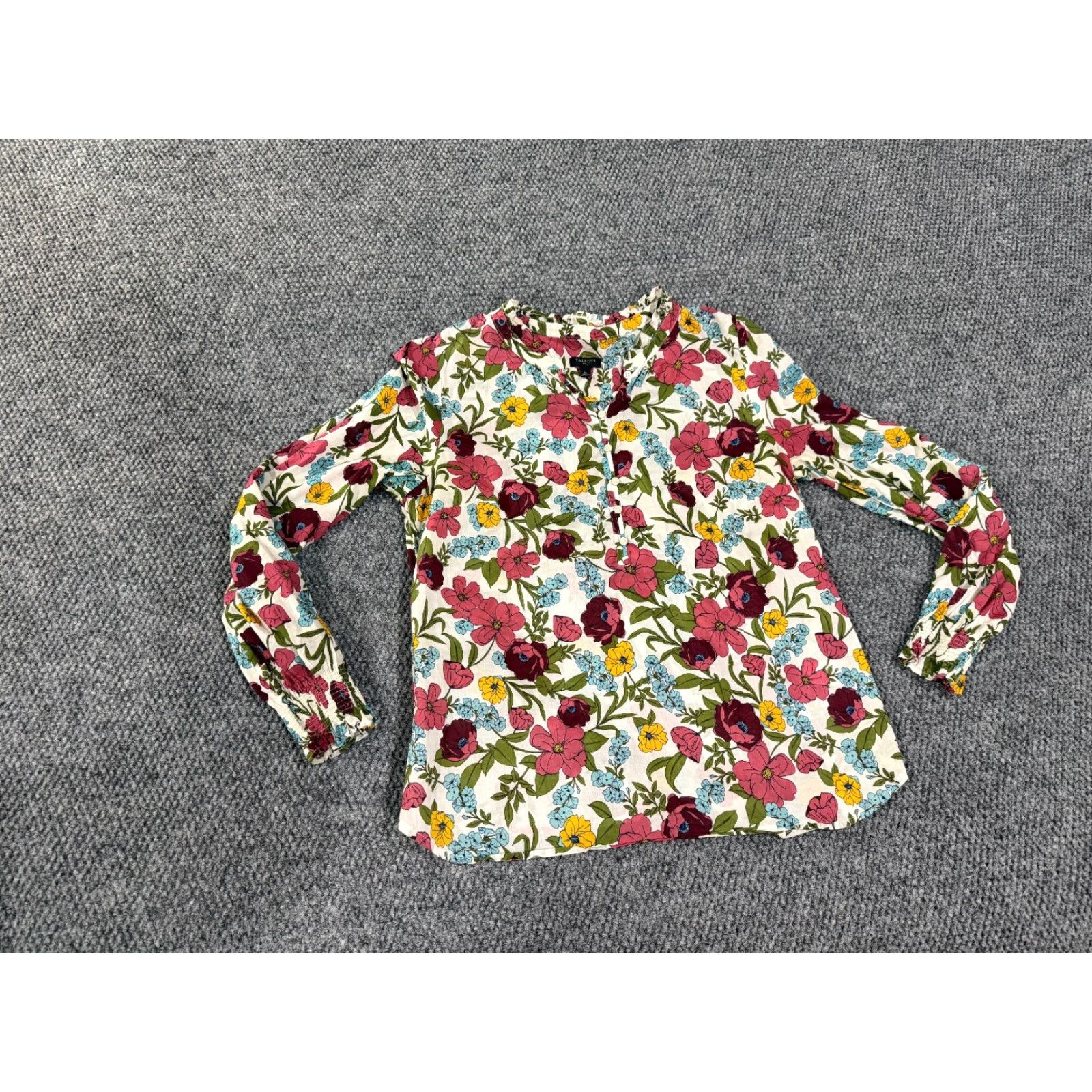 Talbots Talbots Blouse Womens Petites Large White Multicolor Floral Long Sleeve Button Front Size L / US 10 / IT 46 - 2 Thumbnail