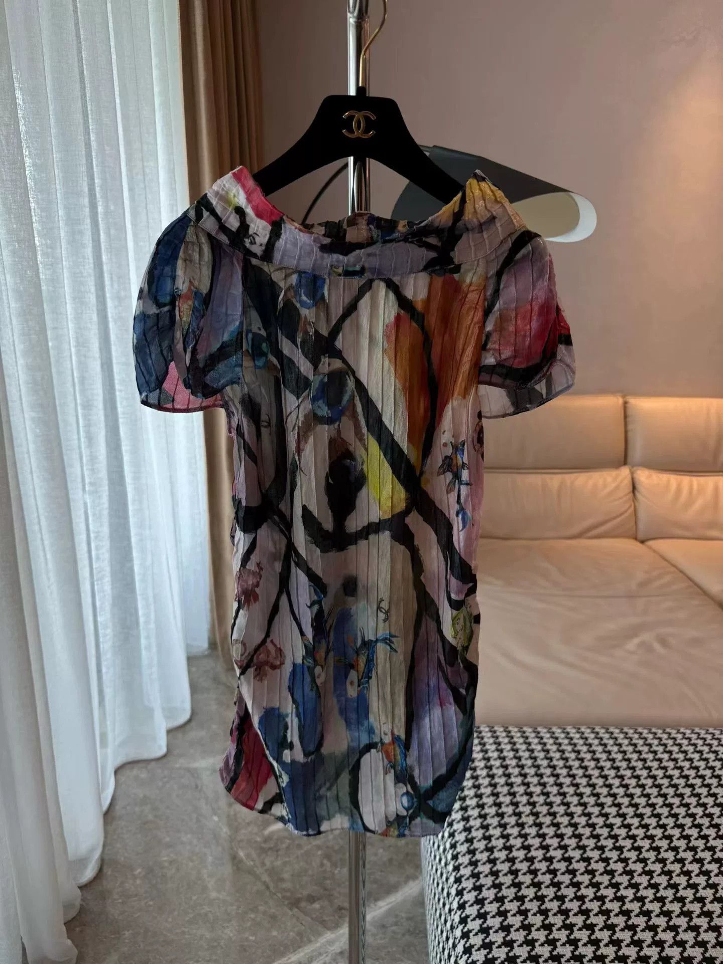 Chanel Colorful Graffiti Logo Silk Top