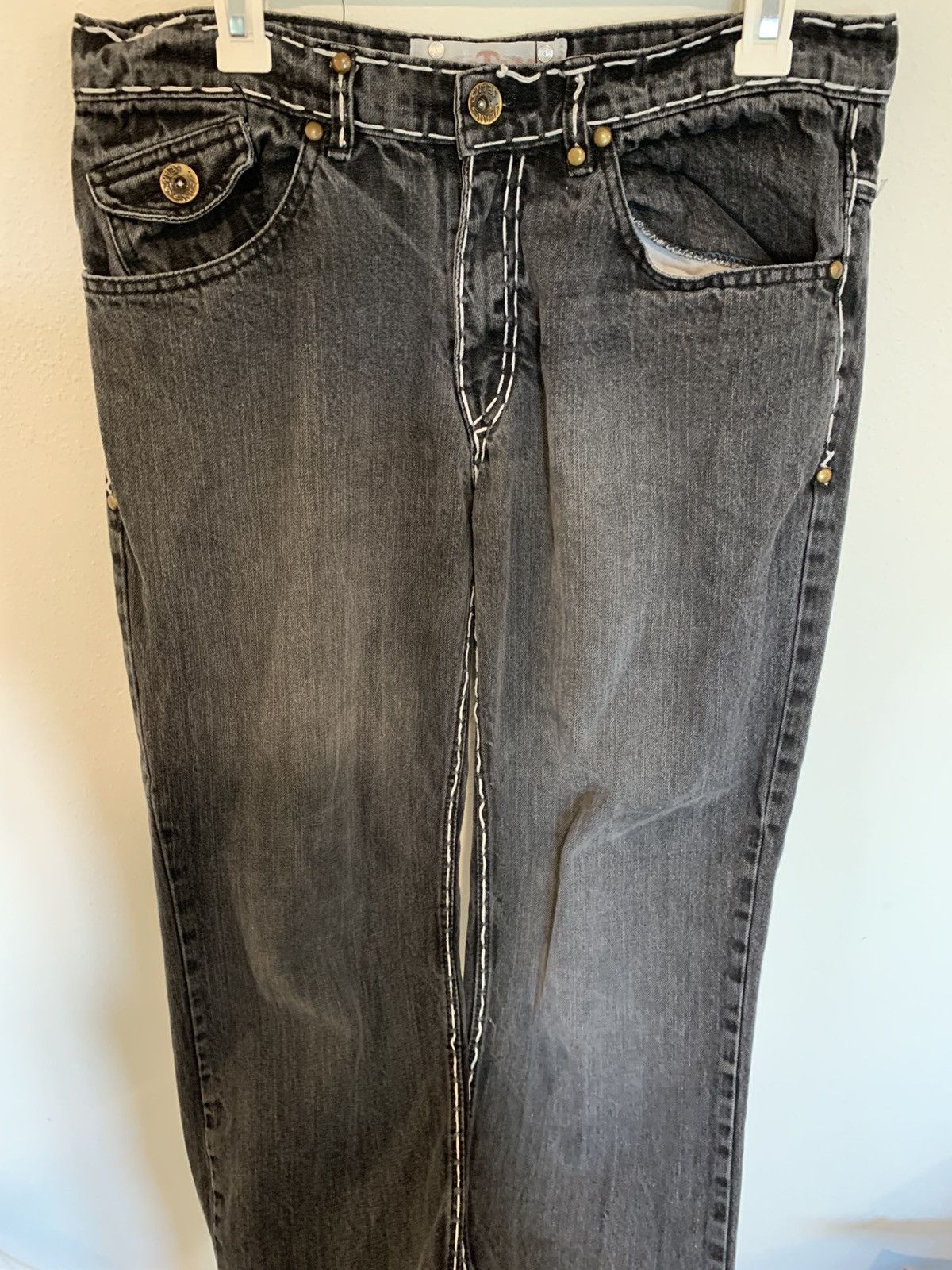 Japanese Brand Vintage Xotix leather detailed baggy jeans Size US 34 / EU 50 - 6 Thumbnail