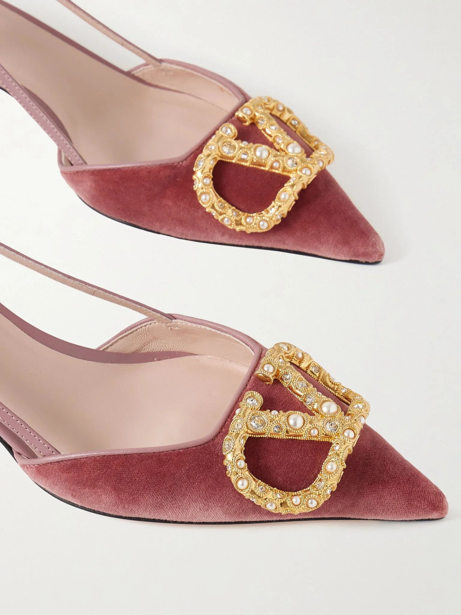 Valentino os11x0126 VLogo Trimmed Embellished Velvet Slingback in Pink Size US 9 / IT 39 - 4 Thumbnail