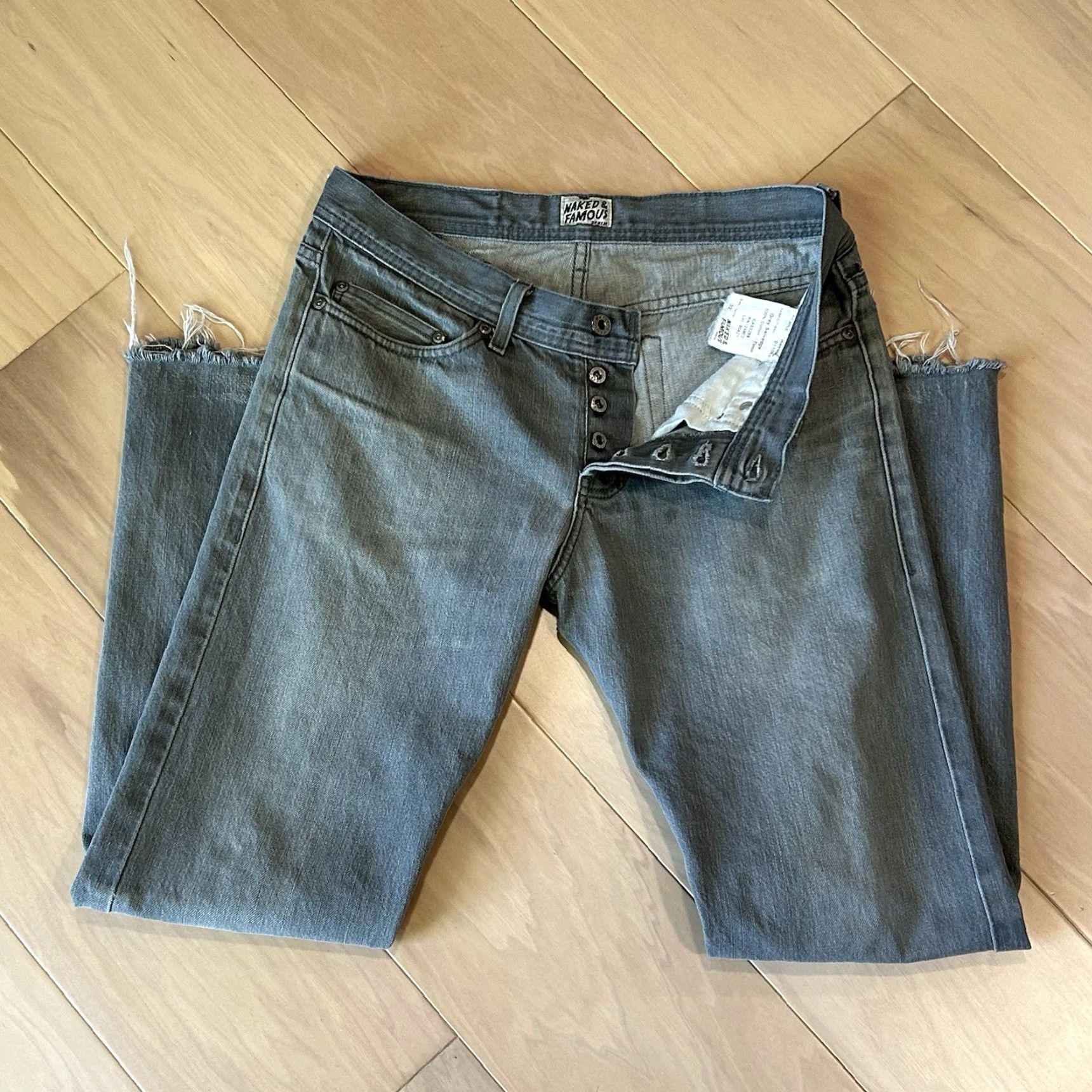 Vintage Naked & Famous Weird Guy Grey Selvedge Jeans Distressed Men's 31 Size US 31 - 5 Thumbnail