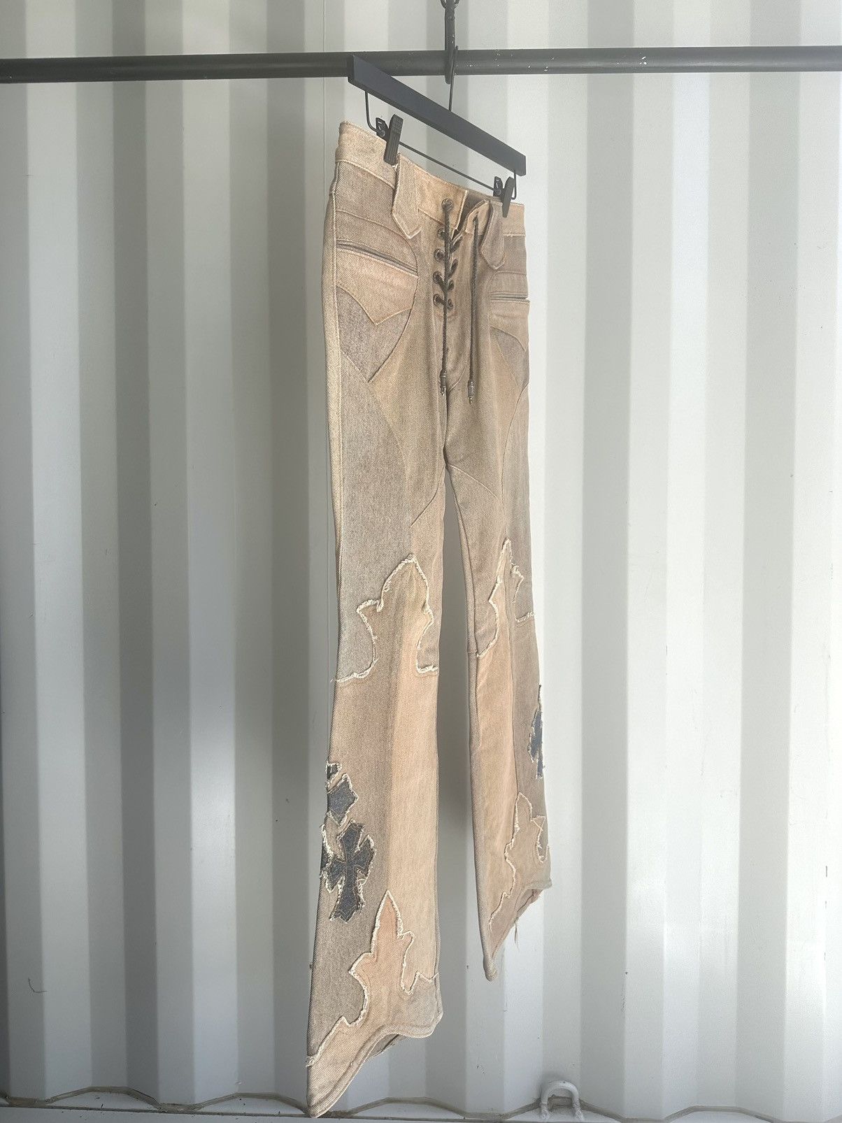 Vintage A&G Rock Triple Cross Patch Fleur Knee Bootcut Flare Pants Size US 28 / EU 44 - 3 Thumbnail
